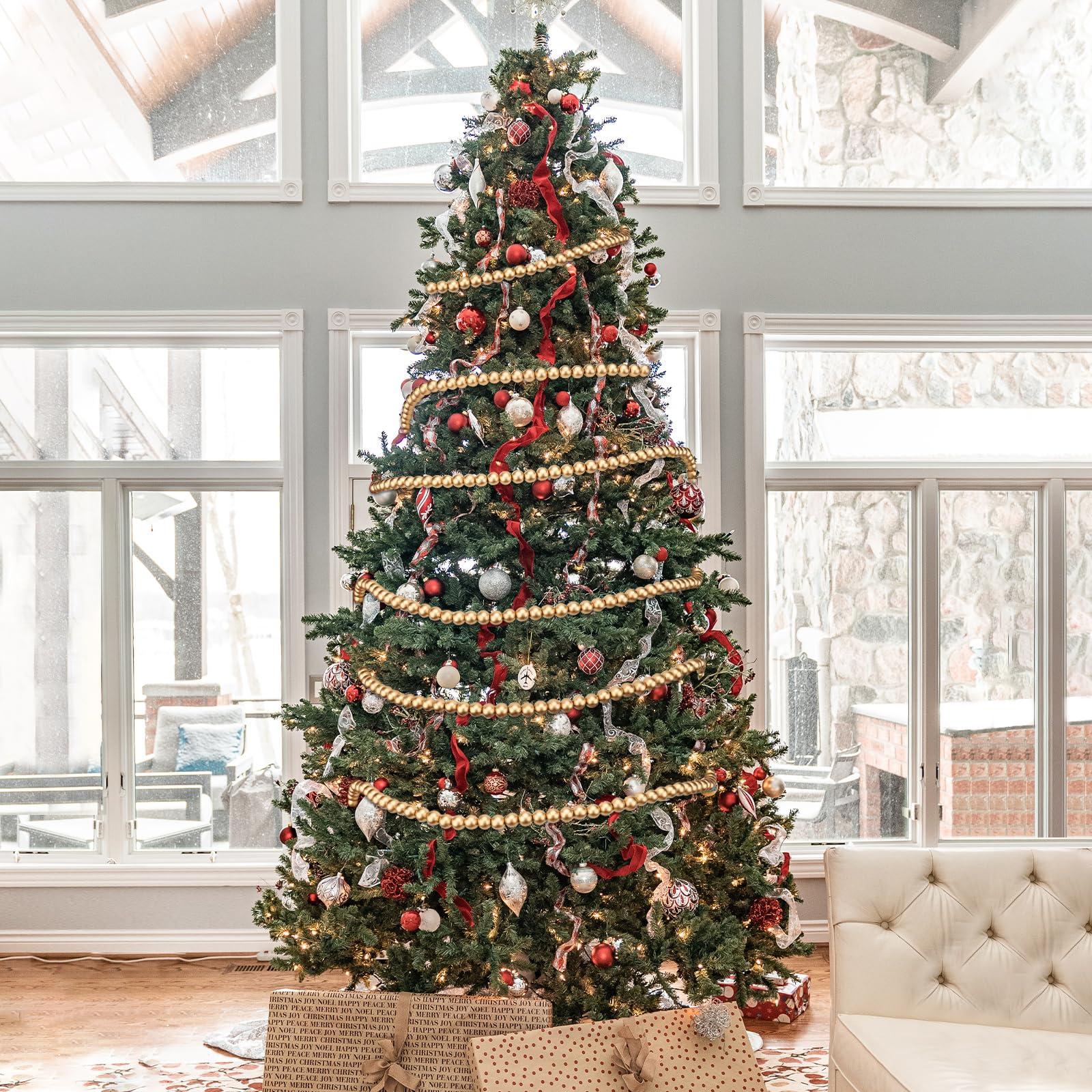 16 Feet Gold Wooden Bead Garland, Round Bead Garland Christmas Tree Decoration Farmhouse Wall Hanging Ornaments - Image 3