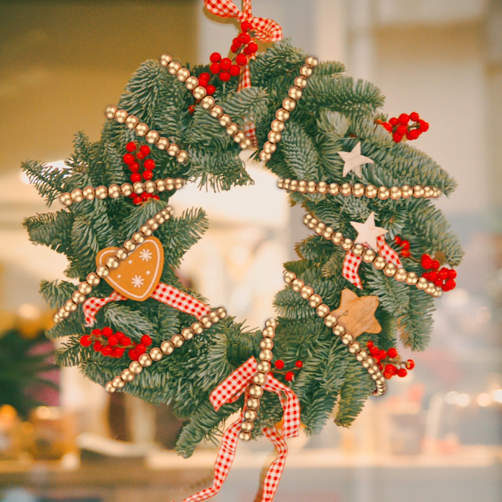 16 Feet Gold Wooden Bead Garland, Round Bead Garland Christmas Tree Decoration Farmhouse Wall Hanging Ornaments - Image 6