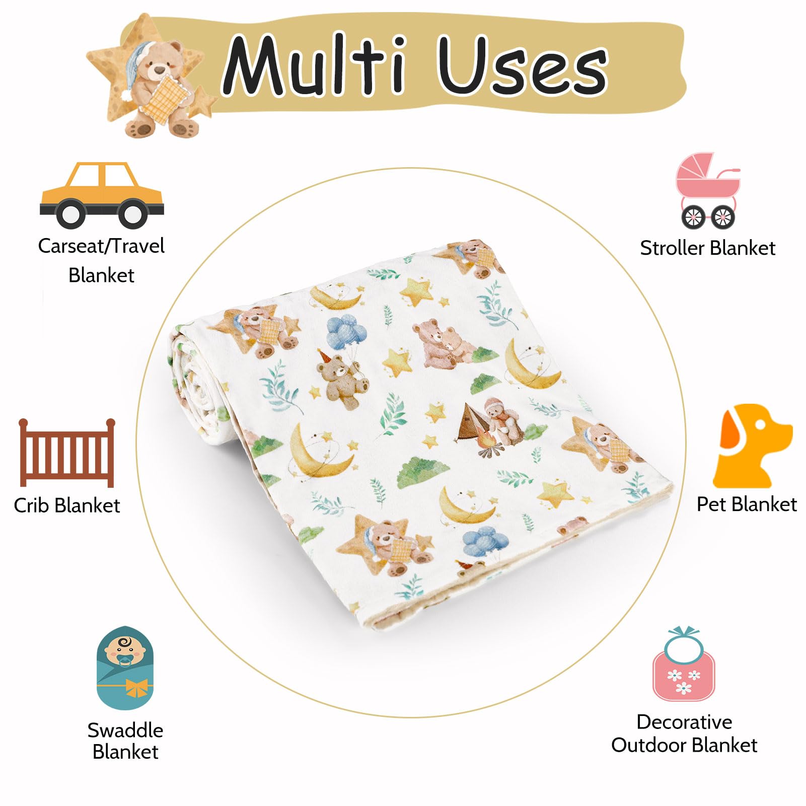 Baby Blanket for Girls Boys, Super Soft Double Layer Mink Blankets with Dotted Backing, Toddler Newborn Nursery Bed Blanket, Bear Throw Blanket, 30 X 40 Inches - Image 5