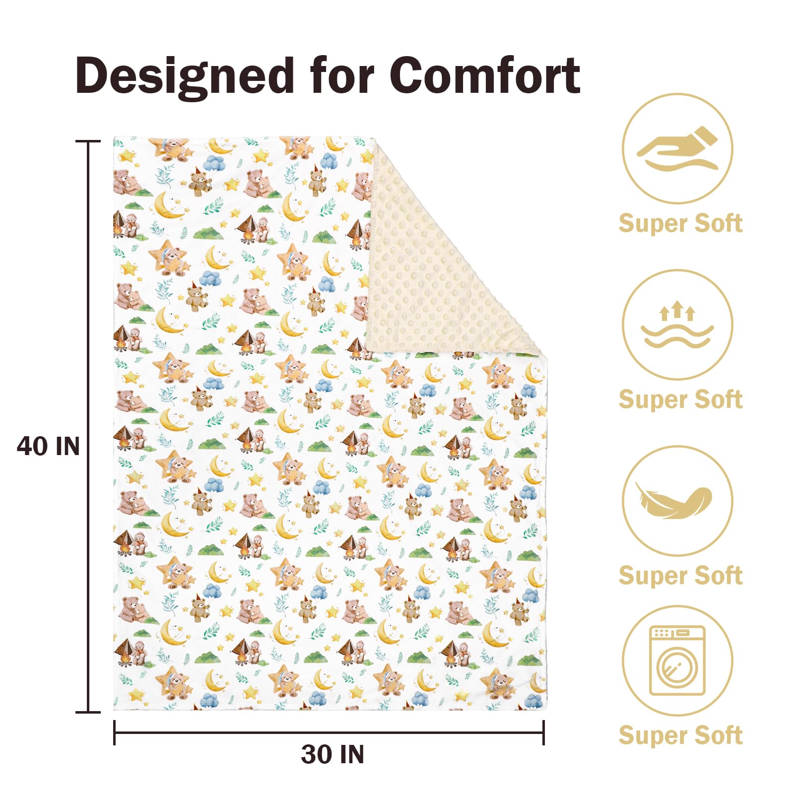 Baby Blanket for Girls Boys, Super Soft Double Layer Mink Blankets with Dotted Backing, Toddler Newborn Nursery Bed Blanket, Bear Throw Blanket, 30 X 40 Inches - Image 6