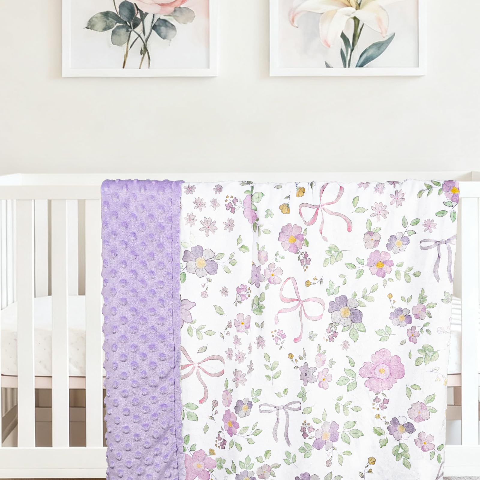 Infant Car Seat Insert, Baby Blankets, CarSeat Head Support Baby for Girls, Soft 3 in 1 Baby Car Seat Cushion for Strollers, Bouncers, Swing, Purple Floral - Image 7