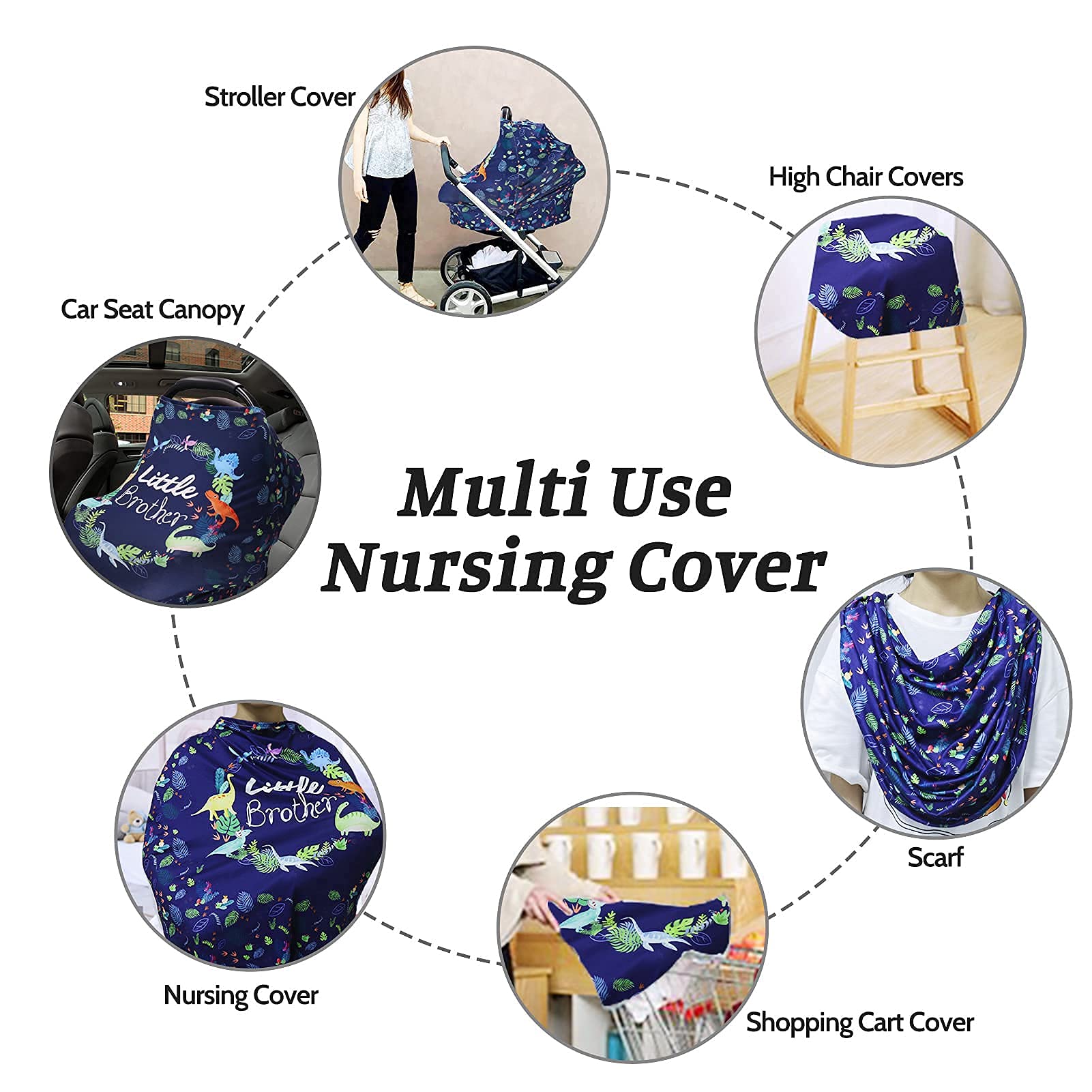 Car Seat Cover for Babies, Little Brother Carseat Canopy Boys, Dinosaur Nursing Covers - Image 3