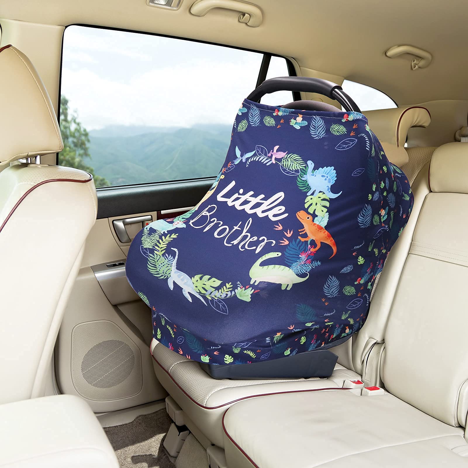 Car Seat Cover for Babies, Little Brother Carseat Canopy Boys, Dinosaur Nursing Covers - Image 4