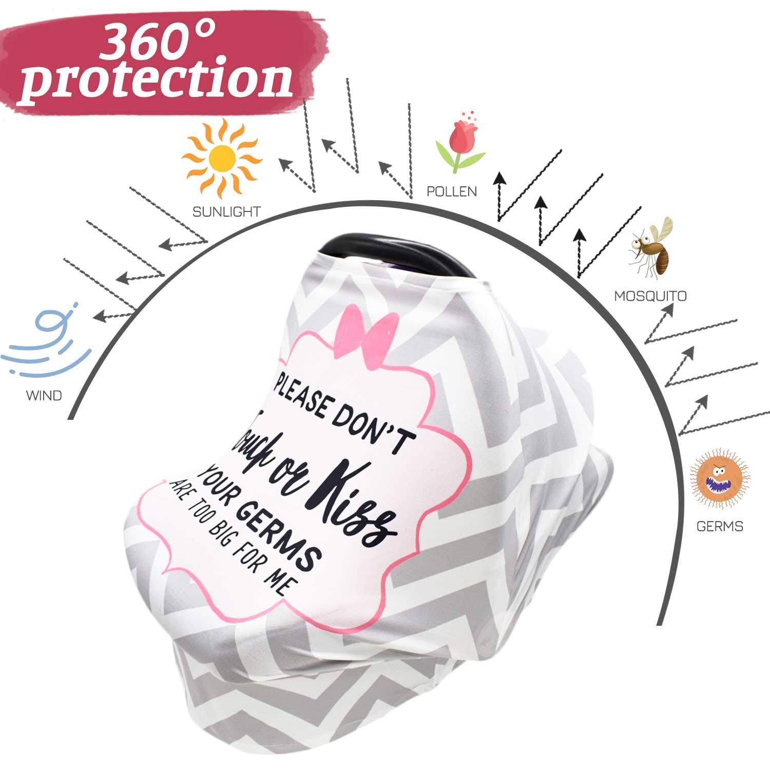 Baby Car Seat Cover & Stroller Seat Strap Covers Boys and Girls, No Touching Sign Canopy and Car Seat Straps Shoulder Pads, Multiuse Nursing Covers for Breastfeeding, Seat Belt Protectors for Kids - Image 3
