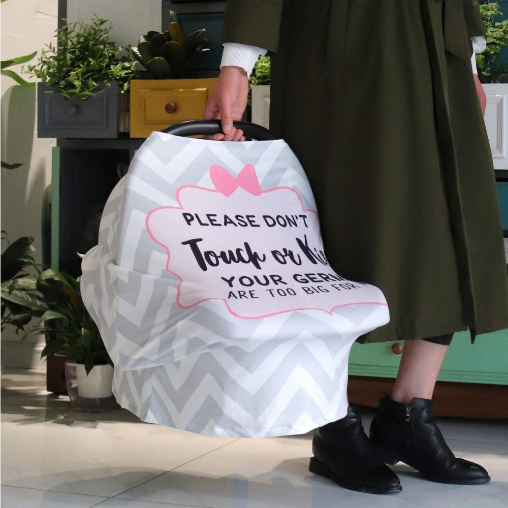 Baby Car Seat Cover & Stroller Seat Strap Covers Boys and Girls, No Touching Sign Canopy and Car Seat Straps Shoulder Pads, Multiuse Nursing Covers for Breastfeeding, Seat Belt Protectors for Kids - Image 4