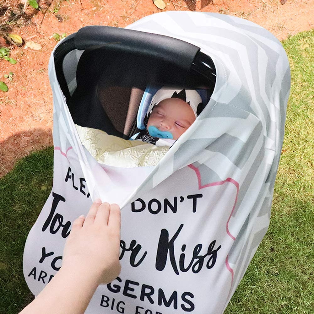Baby Car Seat Cover & Stroller Seat Strap Covers Boys and Girls, No Touching Sign Canopy and Car Seat Straps Shoulder Pads, Multiuse Nursing Covers for Breastfeeding, Seat Belt Protectors for Kids - Image 8