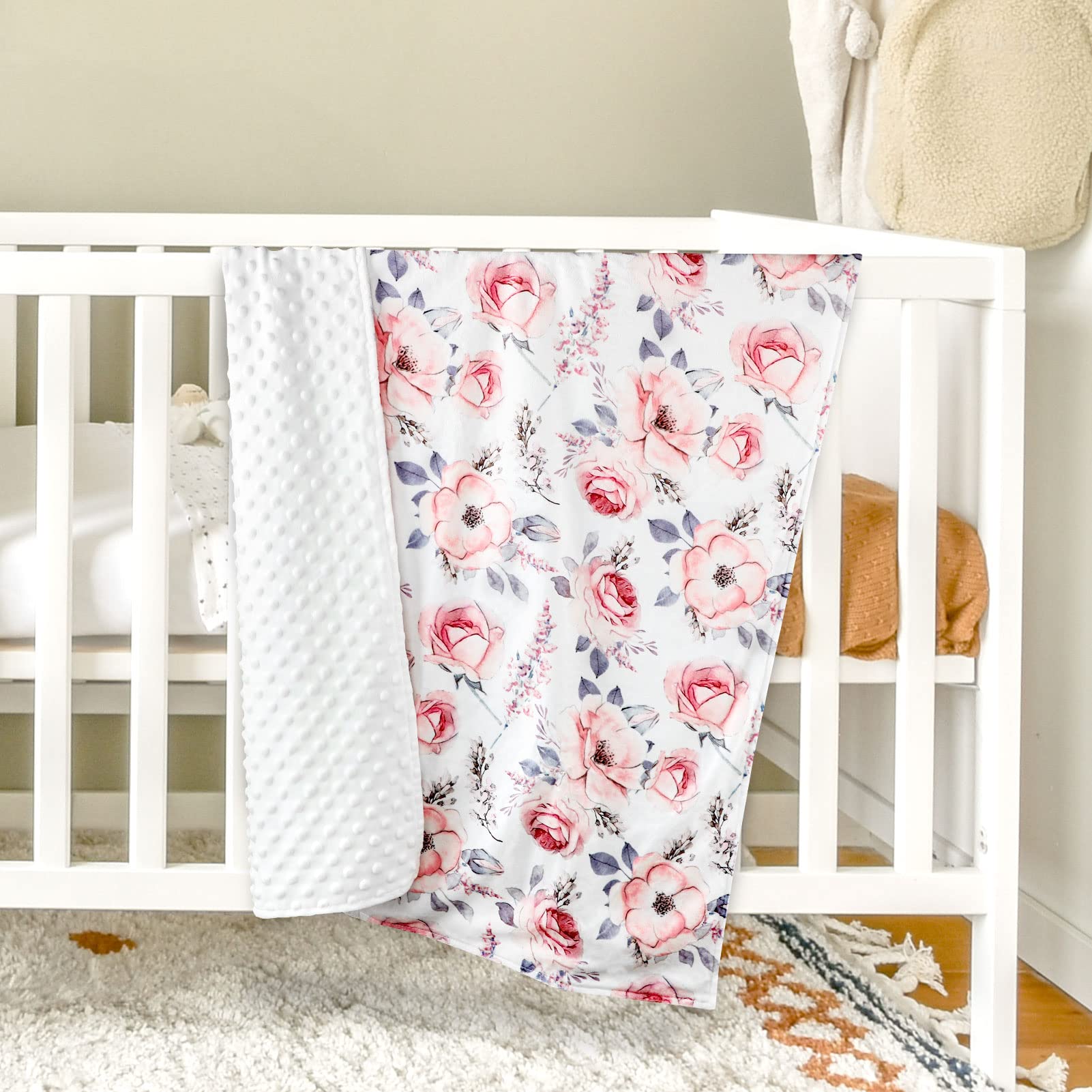 Baby Nursing Pillow Cover, Super Soft Newborn Minky Blanket, Carseat Cover Girls, Pink Floral - Image 6