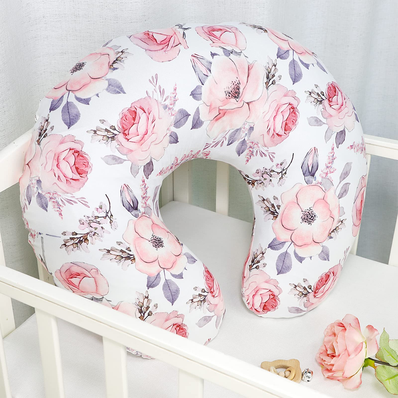 Baby Car Seat Head Support and Strap Cover, Nursing Pillow Cover for Girls, Pink Floral - Image 7