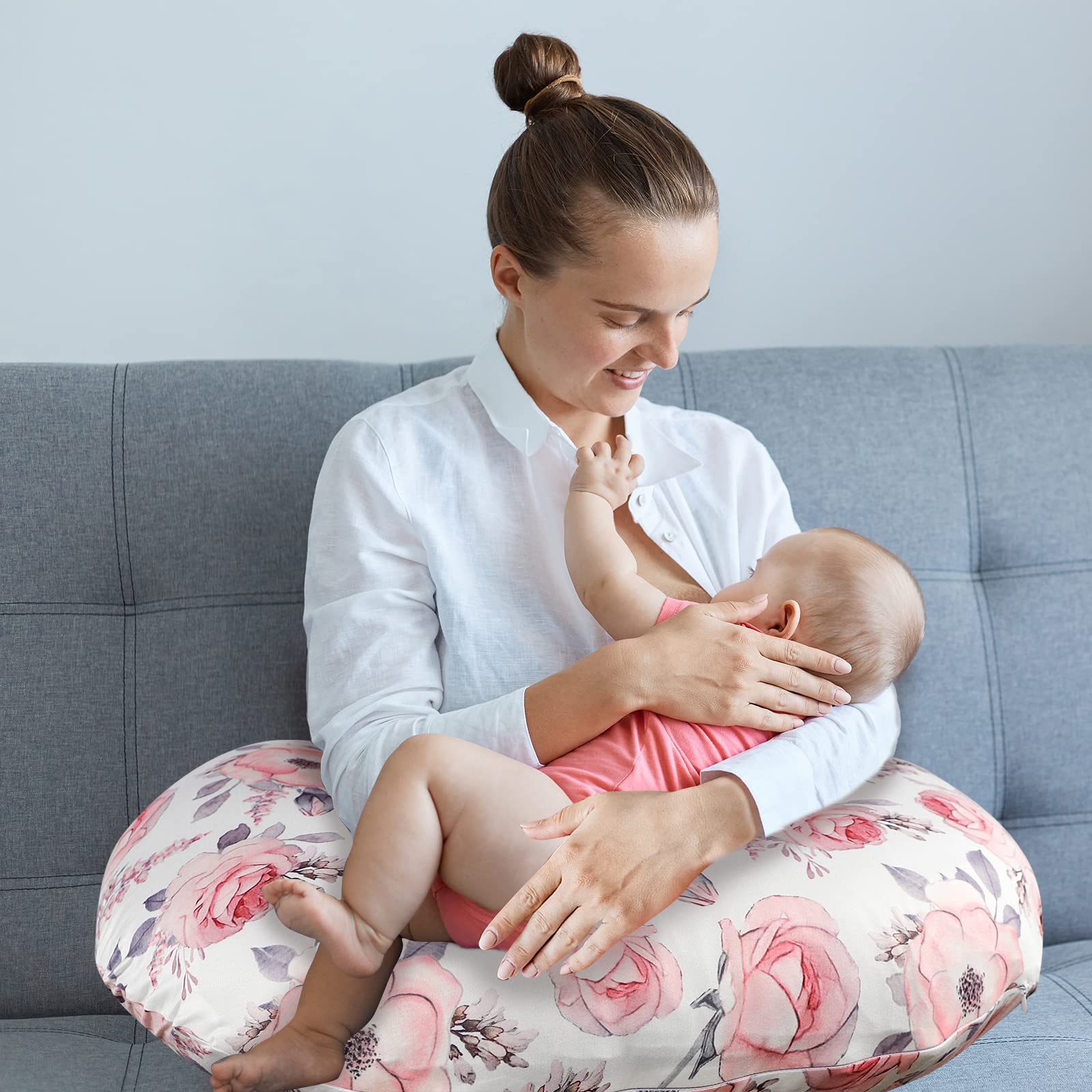 Baby Car Seat Head Support and Strap Cover, Nursing Pillow Cover for Girls, Pink Floral - Image 8