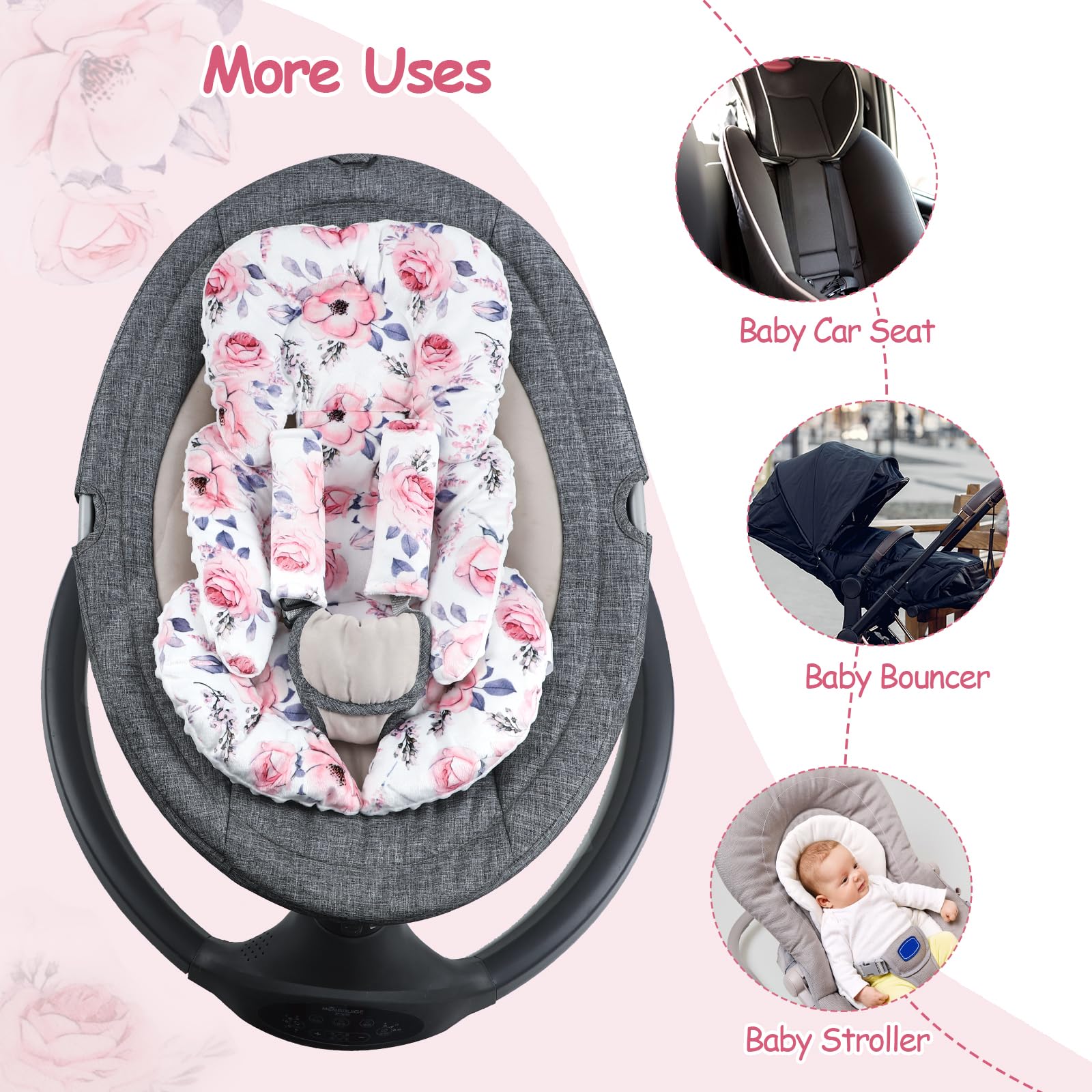 Car Seat Cover Baby, Infant Car Seat Insert, Peekaboo Opening Carseat Covers Baby, Universal Car Seat Canopy Cover & Nursing Cover, 360° Full Coverage Sun & Wind Protector, Floral - Image 8