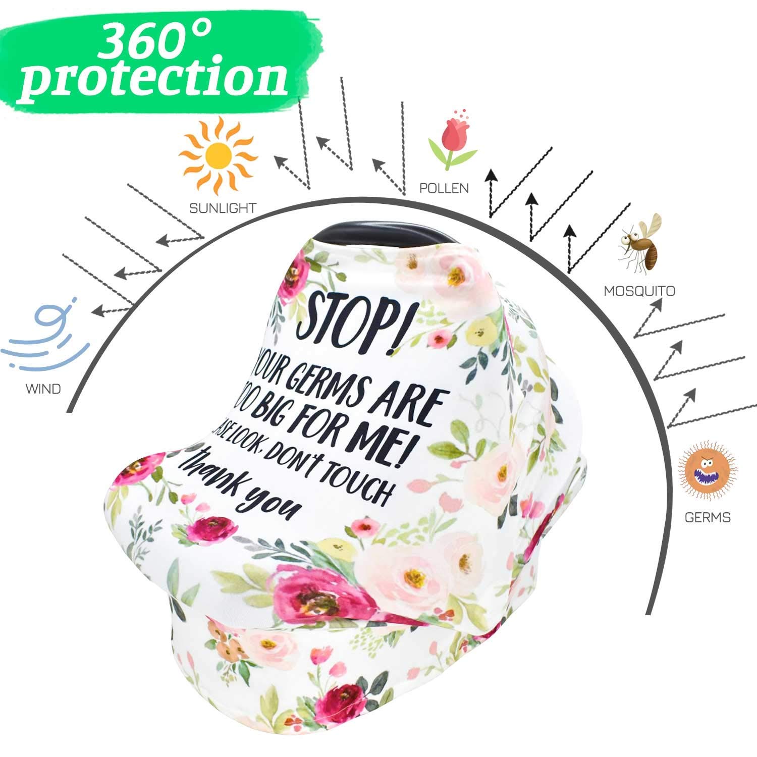 Infant Canopy Cover & Seat Belt Covers for Baby, No Touching Sign Car Seat Covers and Toddlers Stroller Seat Strap Covers, Multiuse Nursing Covers for Breastfeeding, Seat Belt Protectors for Ki - Image 3