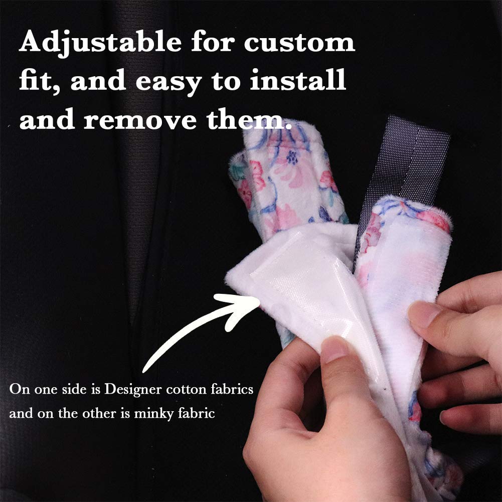 Car seat Cover & Car Seat Straps Shoulder Pads for Baby Girls Boys, Floral No Touching Sign Canopy and Stroller Seat Strap Covers for Newborn, Nursing Scarf, Kids Seat Belt Protectors Pushchair - Image 6