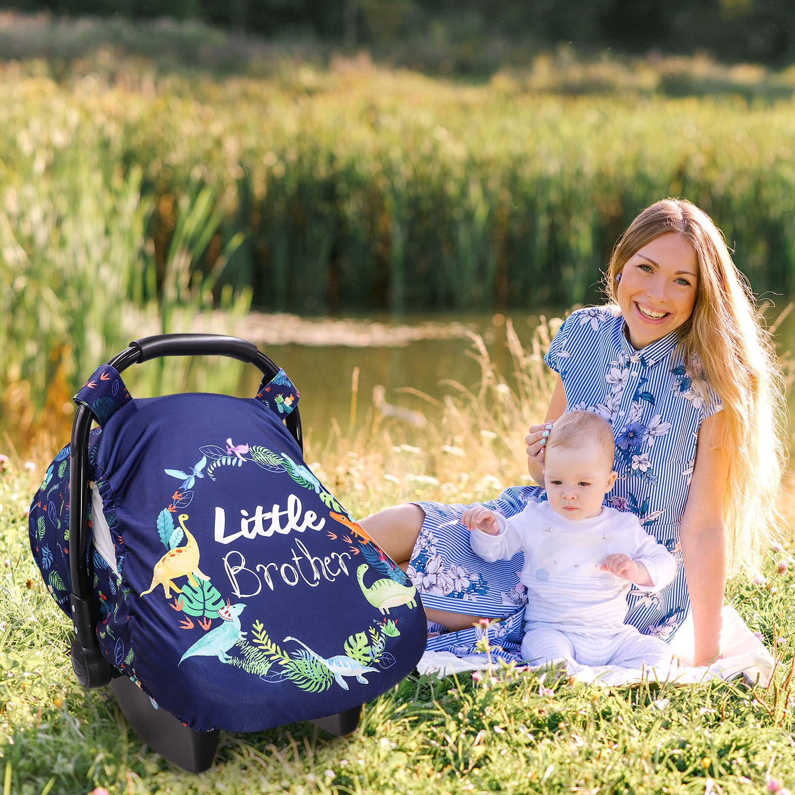 Car Seat Cover for Babies, Carseat Strap Cover, Dinosaur Infant Carseat Canopy and Minky Seat Shoulder Pad for Boys Girls - Image 5