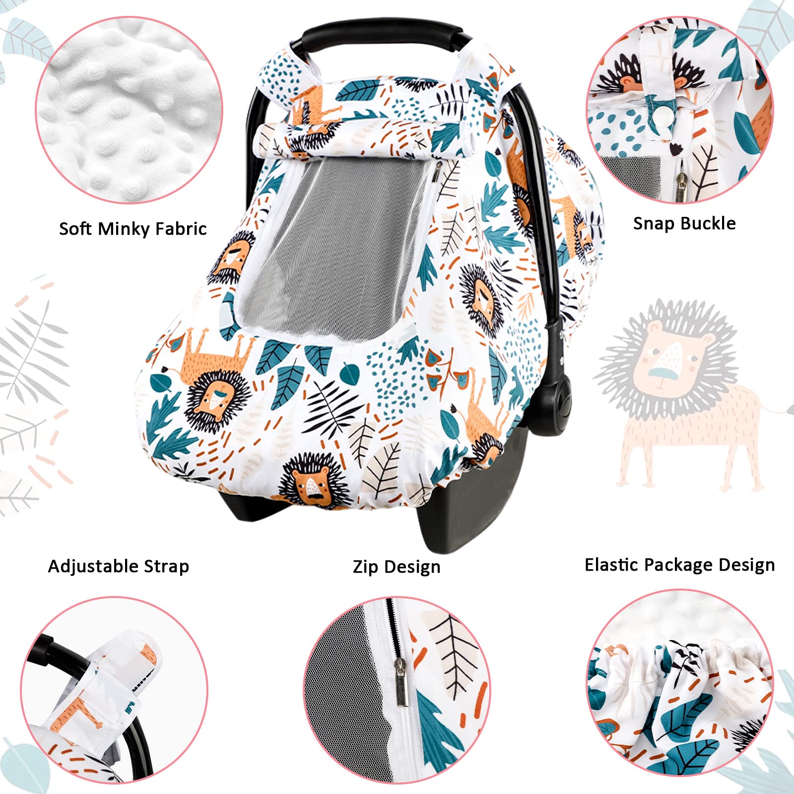 Car Seat Covers for Babies, Nursing Pillow Cover, Carseat Cvoer for Boys and Girls, Breastfeeding Pillow Cover, Lion - Image 3