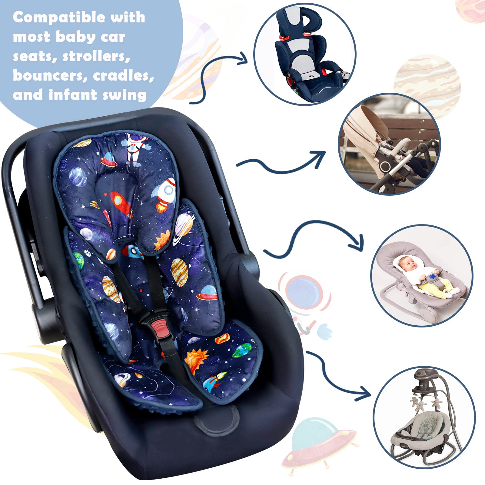 Car Seat Cover for Babies, Baby Caerseat Head & Body Support, Carseat Cover Boys, Space Infant Carseat Insert - Image 6