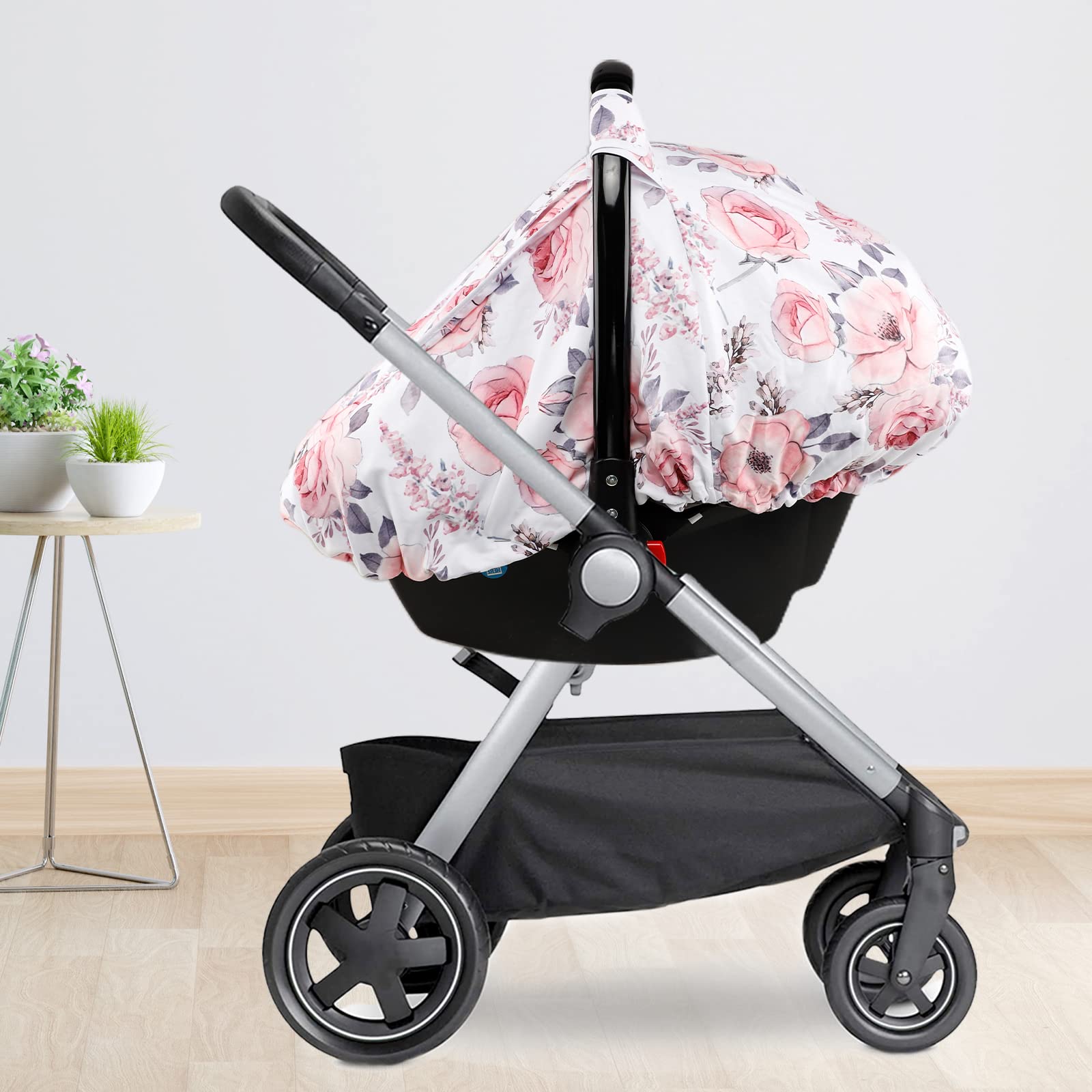 Baby Car Seat Cover and Blanket for Girls, Winter Car Seat Covers for Babies, Minky Blankets with Dotted Backing, Pink Floral - Image 5