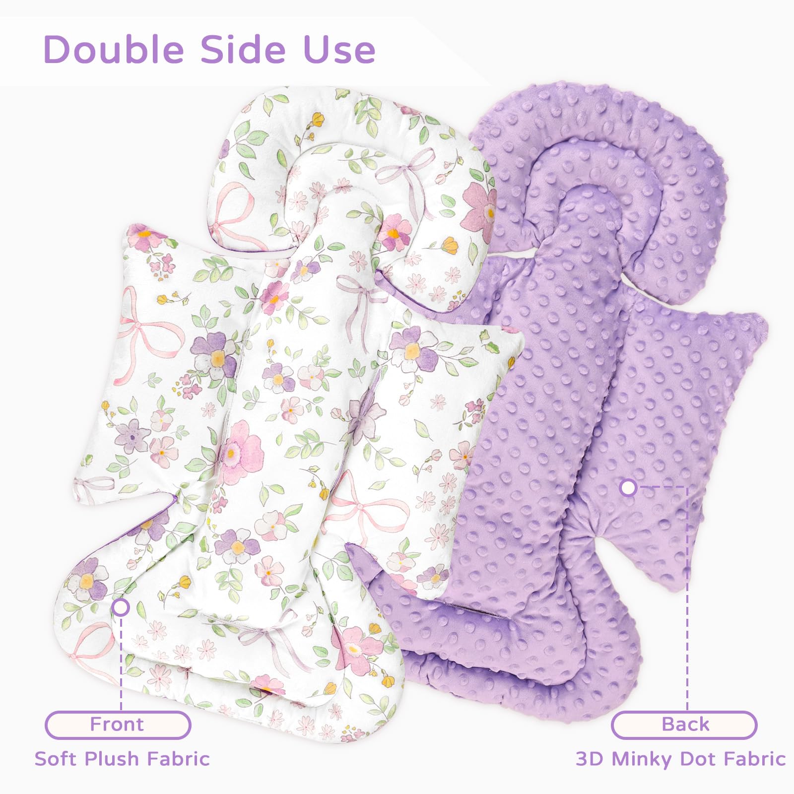 Infant Car Seat Insert, Baby Blankets, CarSeat Head Support Baby for Girls, Soft 3 in 1 Baby Car Seat Cushion for Strollers, Bouncers, Swing, Purple Floral - Image 3