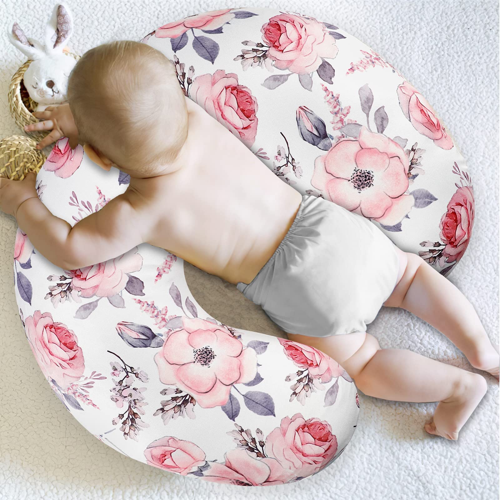 Nursing Pillow Cover Girls, Floral Breastfeeding Pillow Cover for Baby, Snug Fits Newborn Nursing Pillow Case, Super Soft Breathable, Pink Flower - Image 7