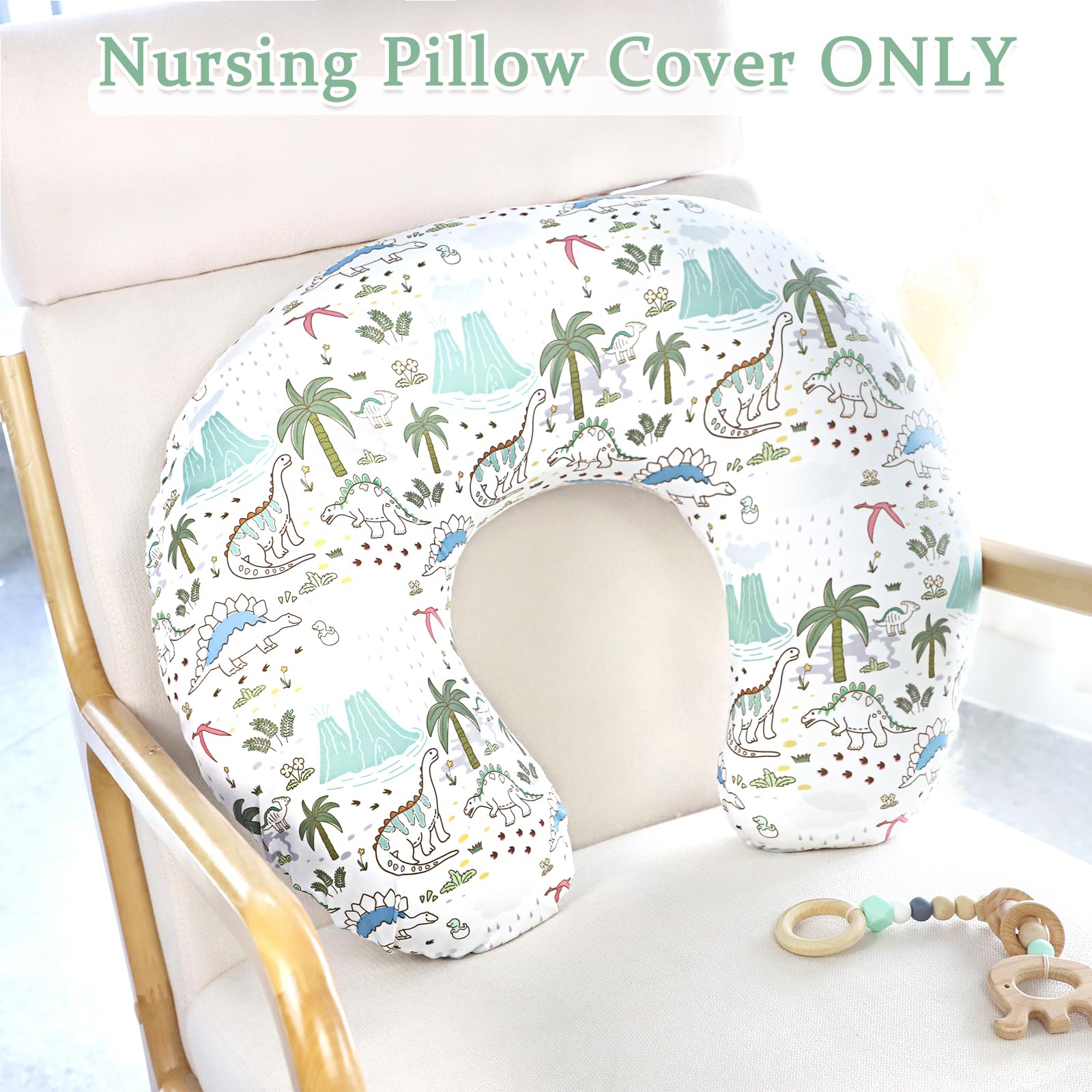 Nursing Pillow Covers, Car Seat Cover Baby， Ultra Soft Nursing Cover for Breastfeeding Pillows, Stretchy Nursing Pillow Slipcover for Baby Girls Boys, Fits Standard Baby Pillow, Dinosaurs, Green - Image 3
