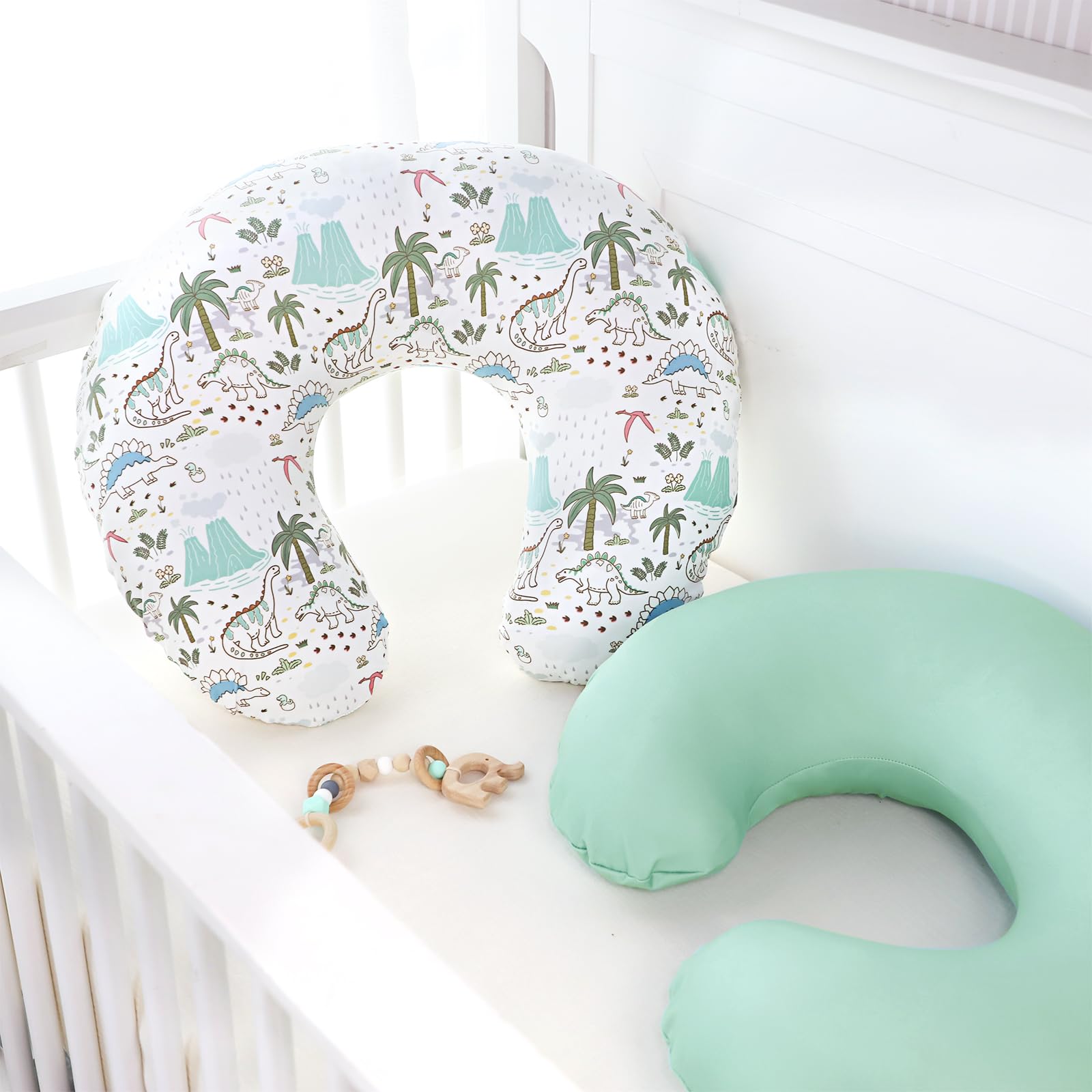 Nursing Pillow Covers, Car Seat Cover Baby， Ultra Soft Nursing Cover for Breastfeeding Pillows, Stretchy Nursing Pillow Slipcover for Baby Girls Boys, Fits Standard Baby Pillow, Dinosaurs, Green - Image 4