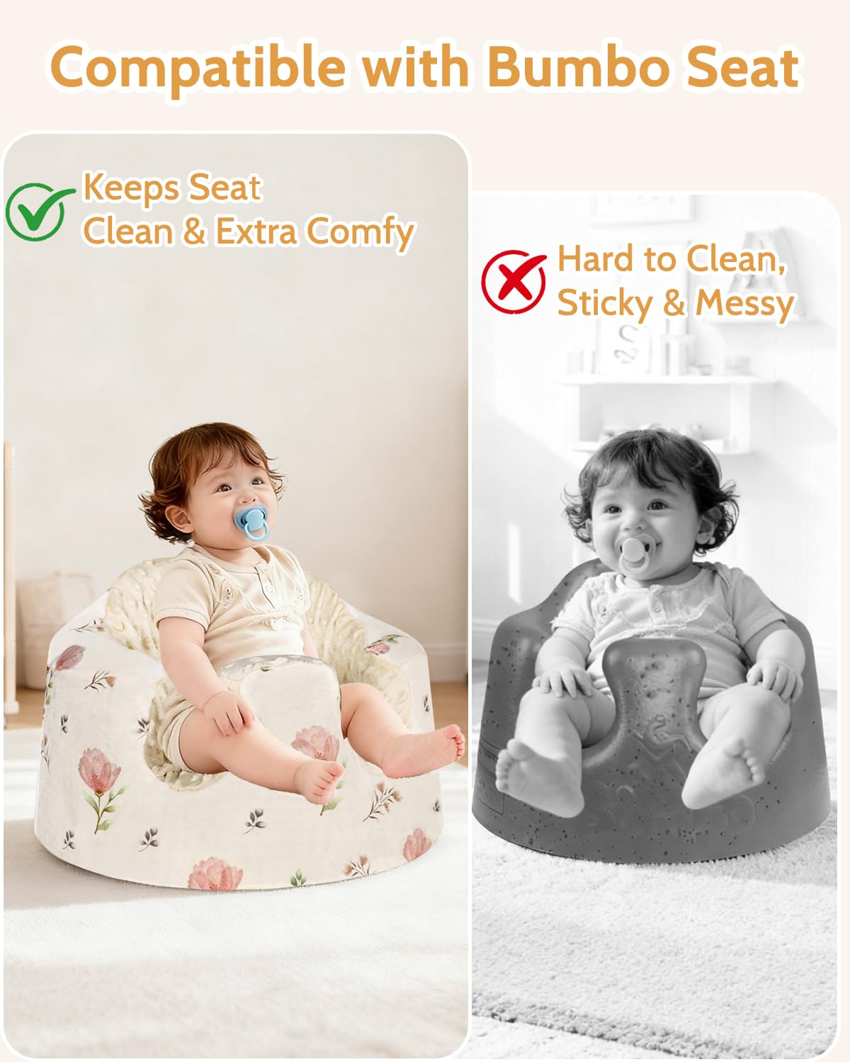 SWESEN Seat Cover Compatible with Bumbo and Nuby Seats, Ultra Soft Minky Bumbo Floor SeatCover, Removable Cover for Baby-Seat, Easy to Install & Remove, Seat Not Included(Floral) - Image 4