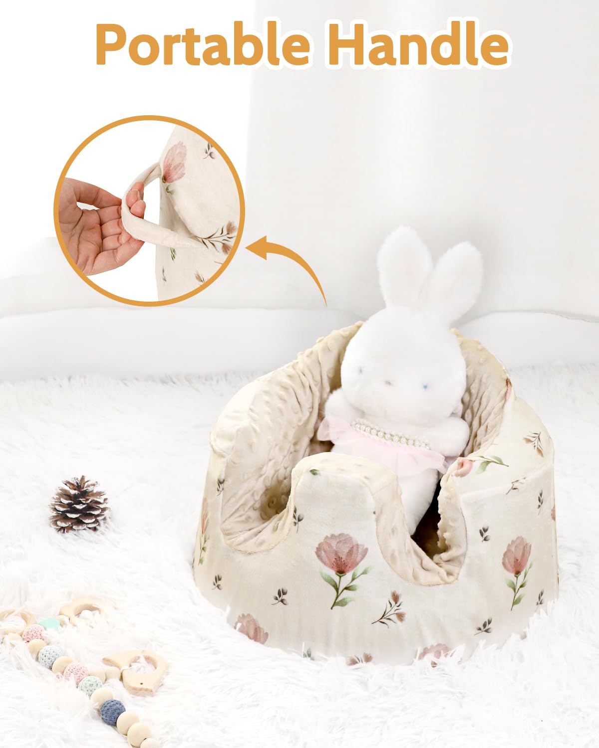 SWESEN Seat Cover Compatible with Bumbo and Nuby Seats, Ultra Soft Minky Bumbo Floor SeatCover, Removable Cover for Baby-Seat, Easy to Install & Remove, Seat Not Included(Floral) - Image 5