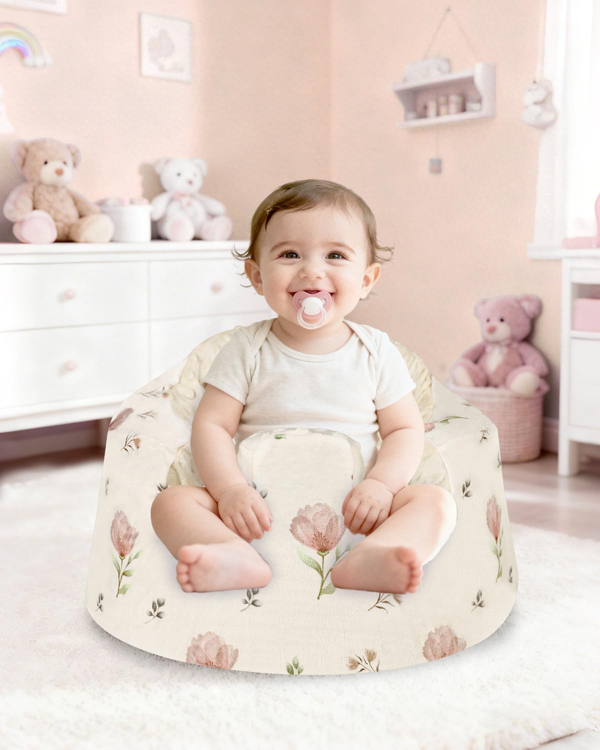 SWESEN Seat Cover Compatible with Bumbo and Nuby Seats, Ultra Soft Minky Bumbo Floor SeatCover, Removable Cover for Baby-Seat, Easy to Install & Remove, Seat Not Included(Floral) - Image 6