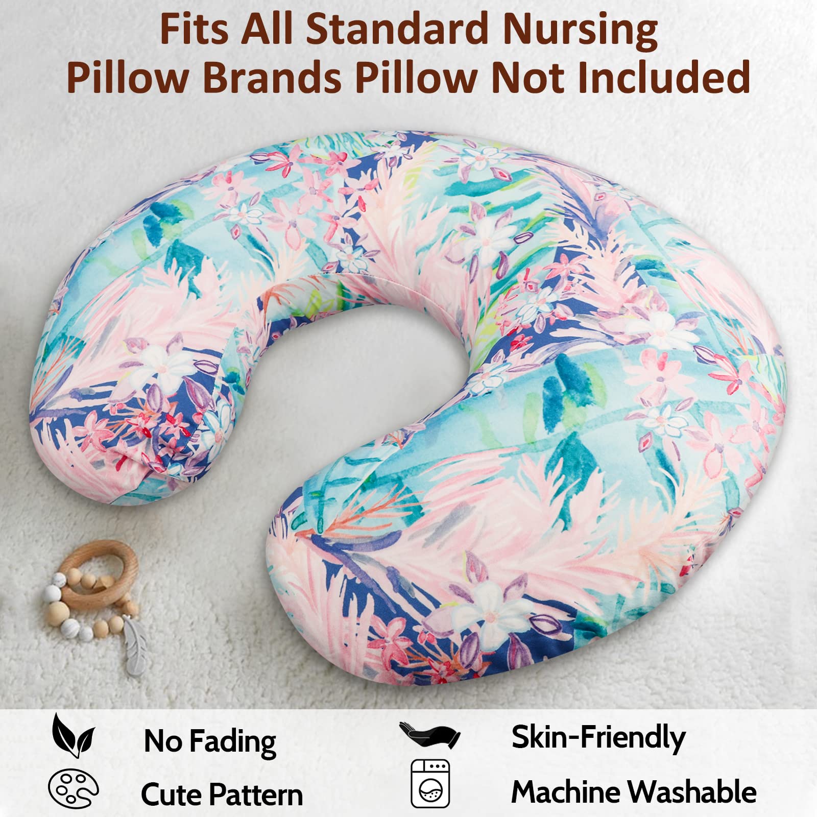 SWESEN 2 Pack Nursing Pillow Cover for Baby Girls, Breastfeeding Pillow Slipcover, Soft Stretchy Snug Fits On Infant Nursing Pillow, Machine Washable & Breathable, Floral - Image 4