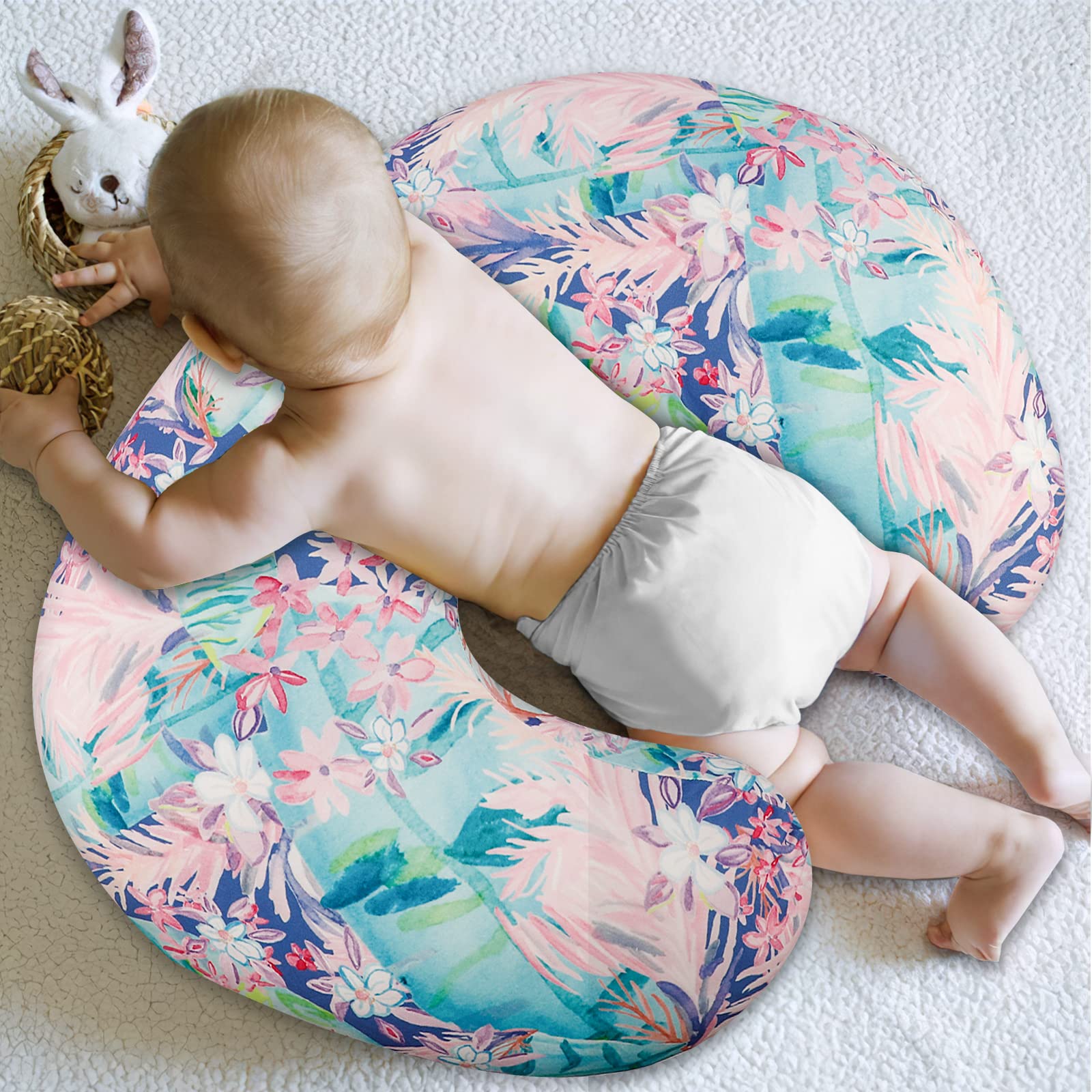 SWESEN 2 Pack Nursing Pillow Cover for Baby Girls, Breastfeeding Pillow Slipcover, Soft Stretchy Snug Fits On Infant Nursing Pillow, Machine Washable & Breathable, Floral - Image 6