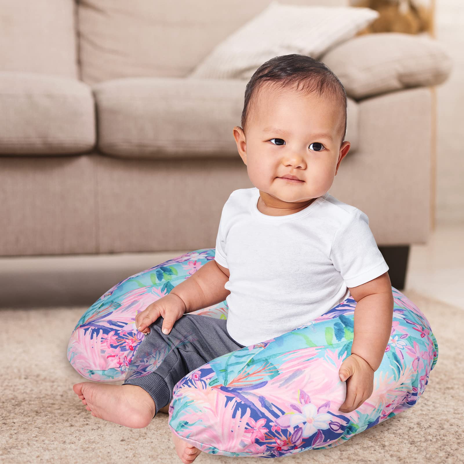 SWESEN 2 Pack Nursing Pillow Cover for Baby Girls, Breastfeeding Pillow Slipcover, Soft Stretchy Snug Fits On Infant Nursing Pillow, Machine Washable & Breathable, Floral - Image 8