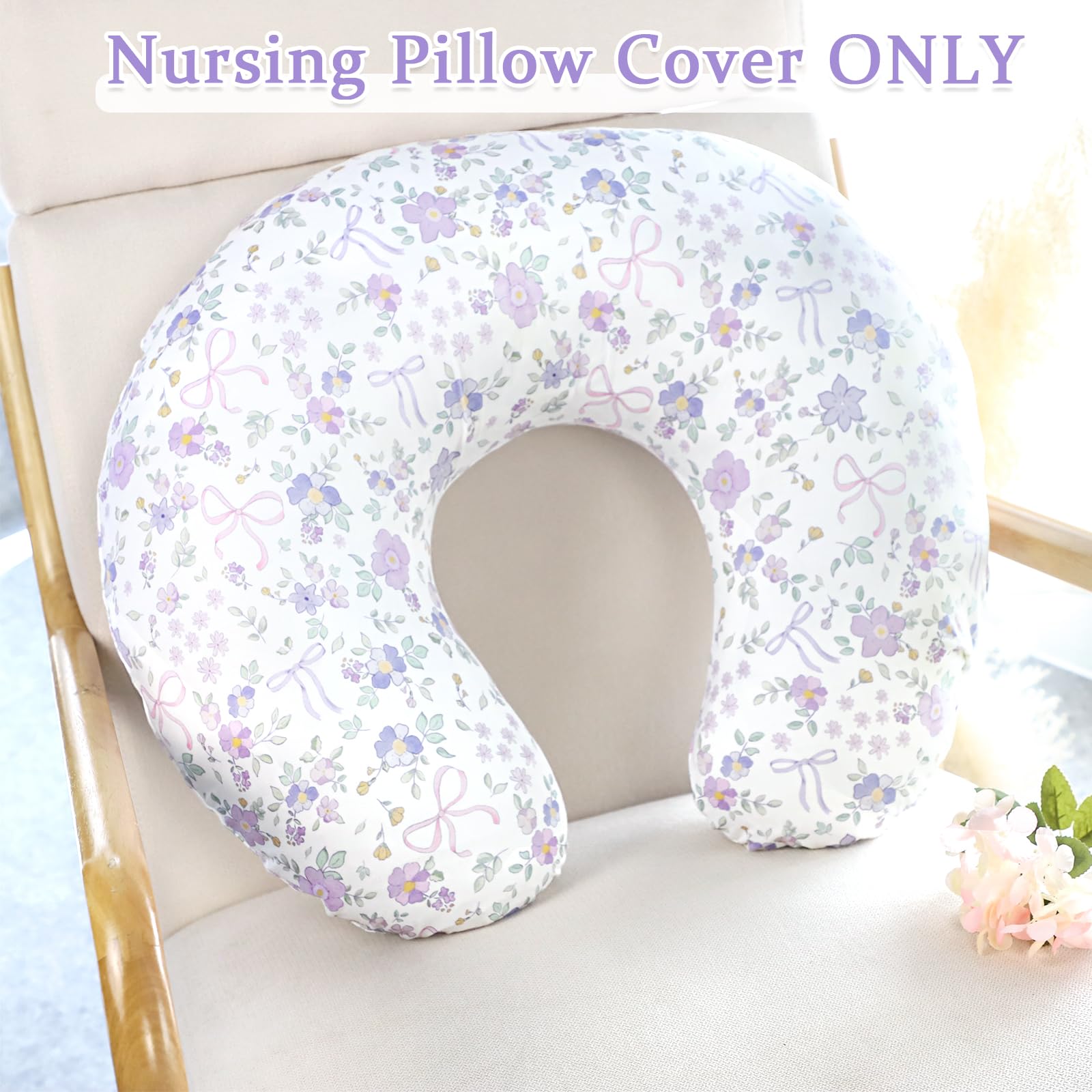 SWESEN 2 Pack Nursing Pillow Covers, Ultra Soft Nursing Cover for Breastfeeding Pillows, Stretchy Nursing Pillow Slipcover for Baby Girls Boys, Fits Standard Baby Pillow, Purple Floral - Image 3