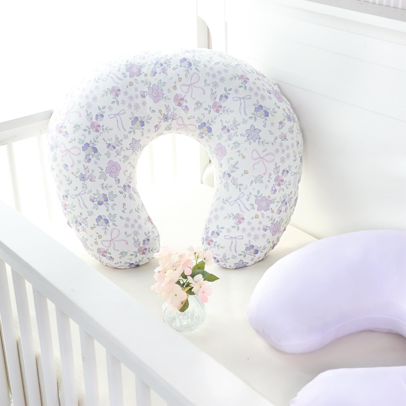 SWESEN 2 Pack Nursing Pillow Covers, Ultra Soft Nursing Cover for Breastfeeding Pillows, Stretchy Nursing Pillow Slipcover for Baby Girls Boys, Fits Standard Baby Pillow, Purple Floral - Image 4