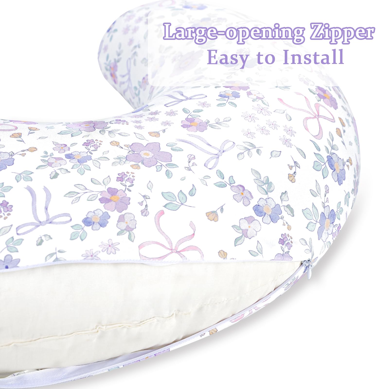 SWESEN 2 Pack Nursing Pillow Covers, Ultra Soft Nursing Cover for Breastfeeding Pillows, Stretchy Nursing Pillow Slipcover for Baby Girls Boys, Fits Standard Baby Pillow, Purple Floral - Image 6
