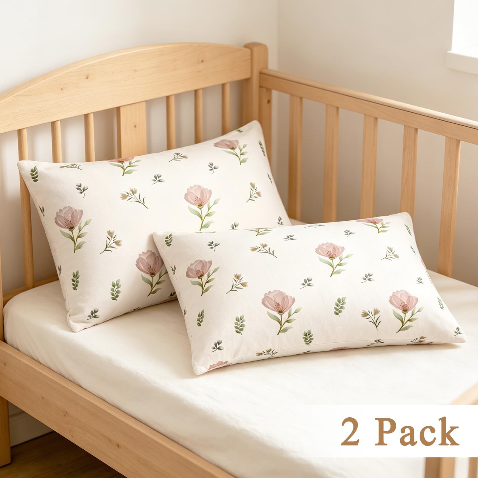 SWESEN 2 Pcak Toddler Pillow Case, 13x18 Toddler Pillowcase for Baby Girls, Soft Travel Pillow Case Cover with Envelope Closure, Floral (Pillowcase Only) - Image 3