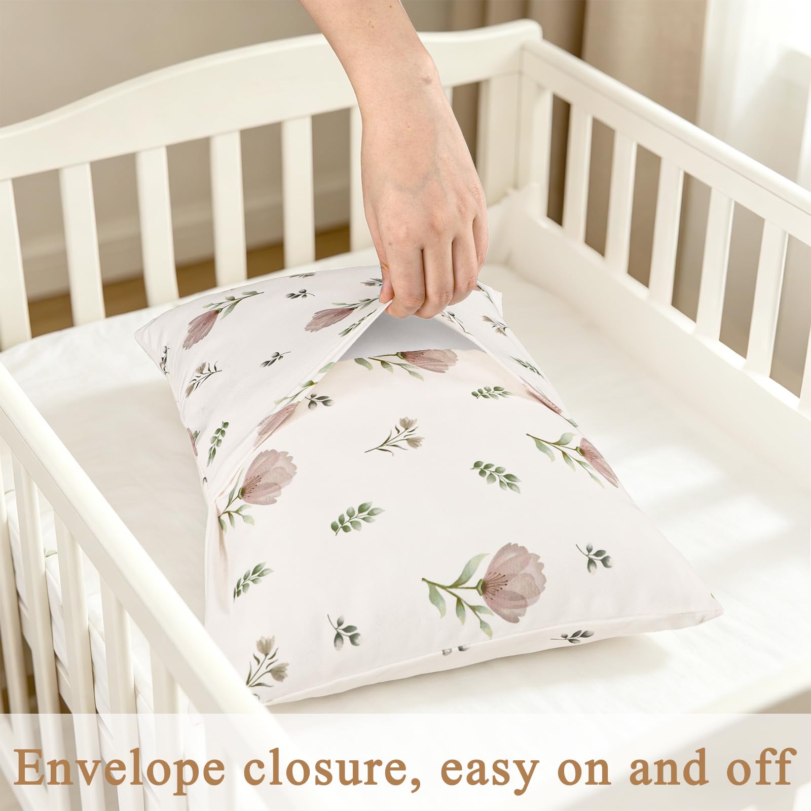 SWESEN 2 Pcak Toddler Pillow Case, 13x18 Toddler Pillowcase for Baby Girls, Soft Travel Pillow Case Cover with Envelope Closure, Floral (Pillowcase Only) - Image 6