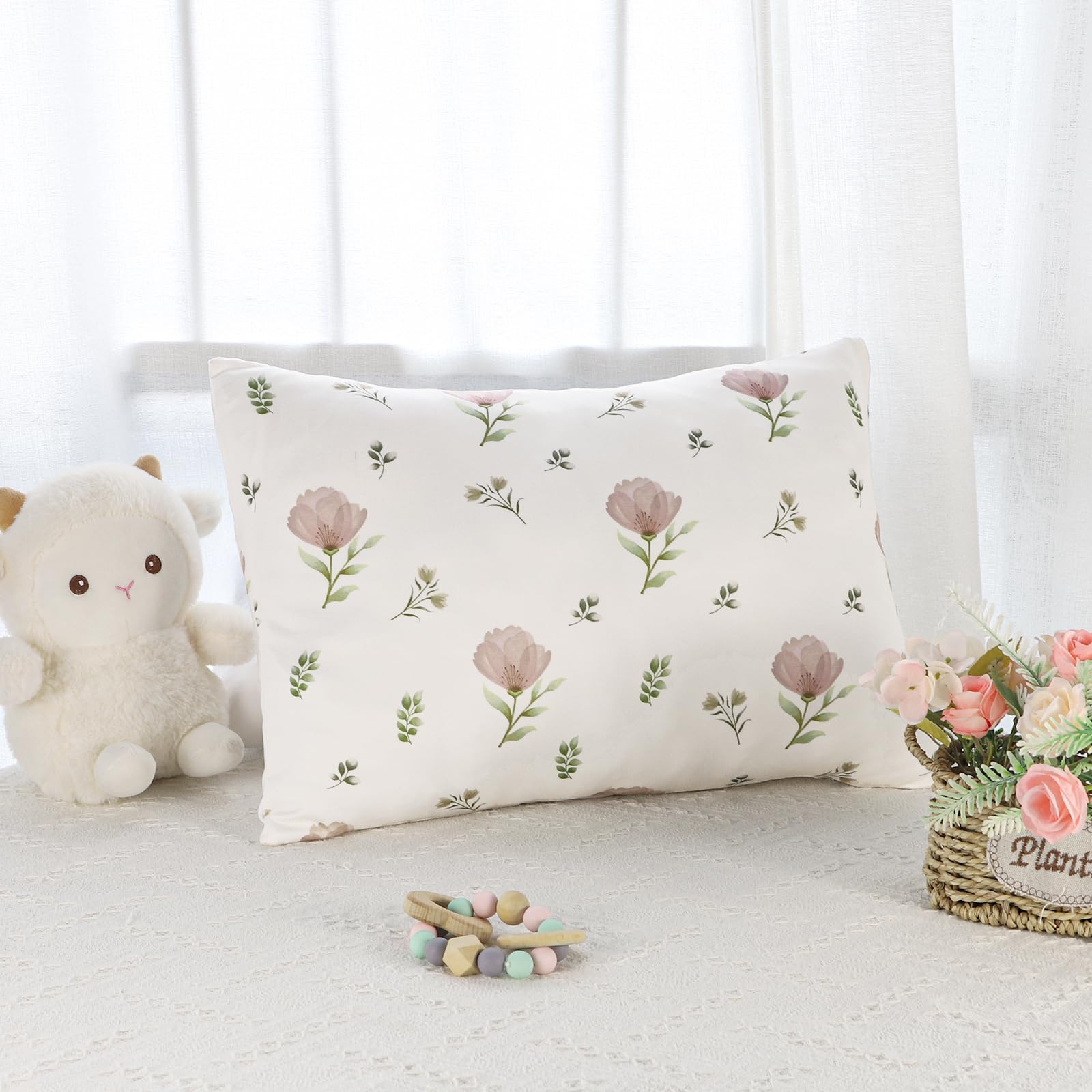 SWESEN 2 Pcak Toddler Pillow Case, 13x18 Toddler Pillowcase for Baby Girls, Soft Travel Pillow Case Cover with Envelope Closure, Floral (Pillowcase Only) - Image 7