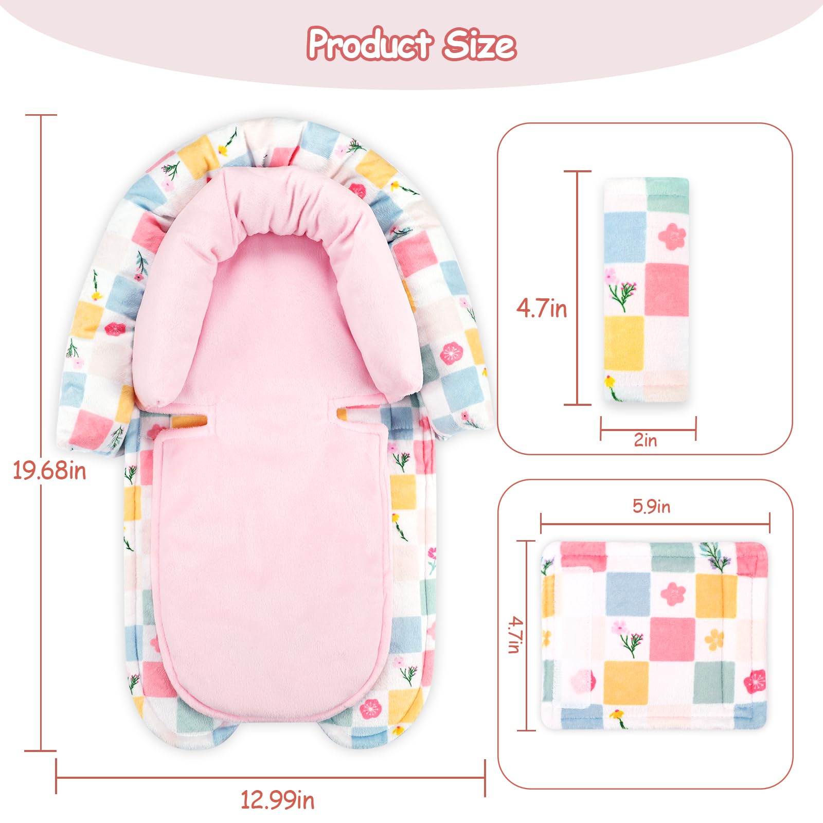 Carseat Cover Girls, Super Soft 2 in 1 Infant Car Seat Insert for Girls - Image 3