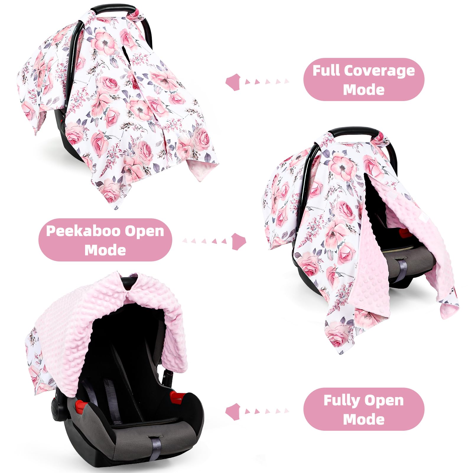Car Seat Cover Baby,Infant Car Seat Insert, Peekaboo Opening Carseat Covers Baby, Universal Car Seat Canopy Cover & Nursing Cover, 360° Full Coverage Sun & Wind Protector, Floral - Image 3