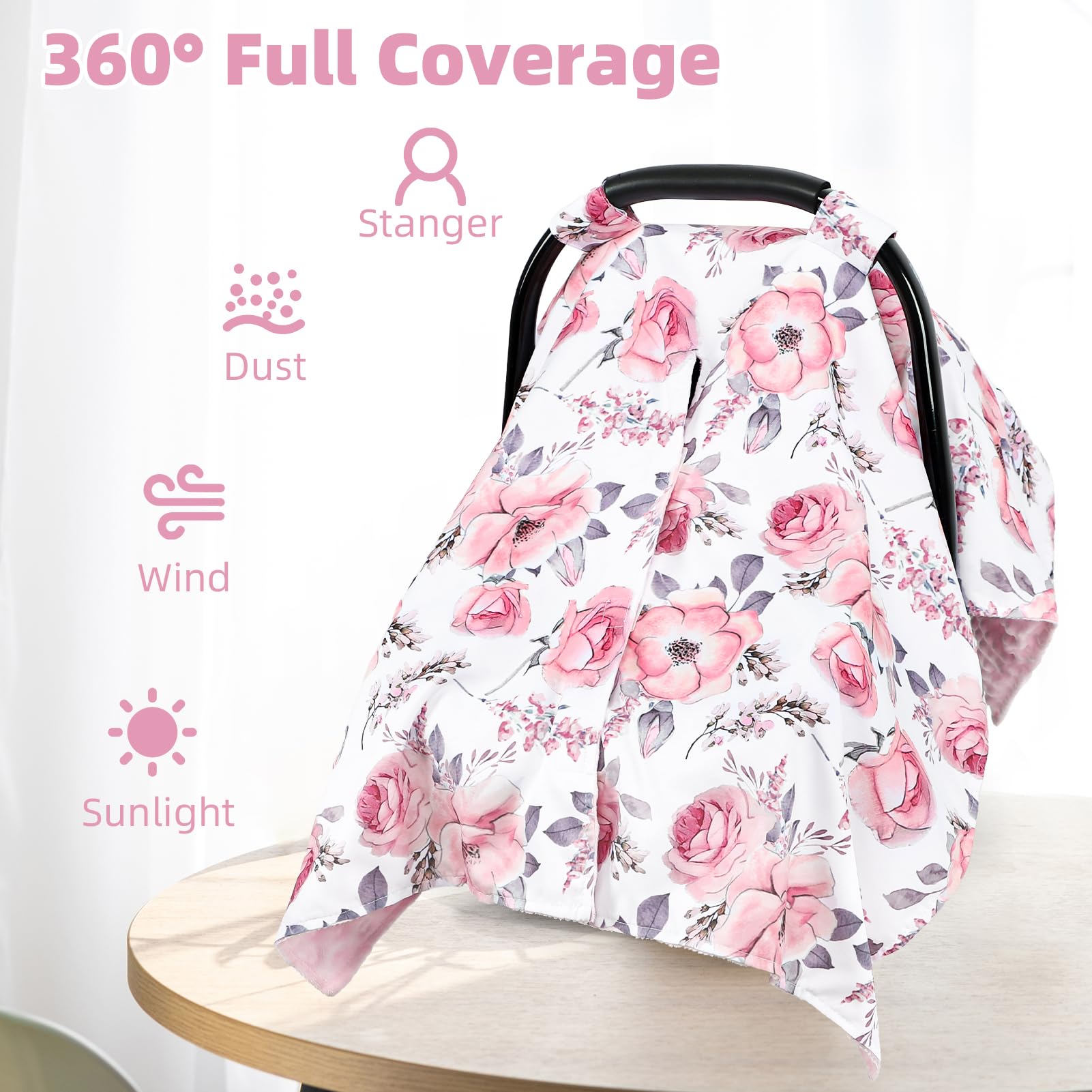 Car Seat Cover Baby,Infant Car Seat Insert, Peekaboo Opening Carseat Covers Baby, Universal Car Seat Canopy Cover & Nursing Cover, 360° Full Coverage Sun & Wind Protector, Floral - Image 6