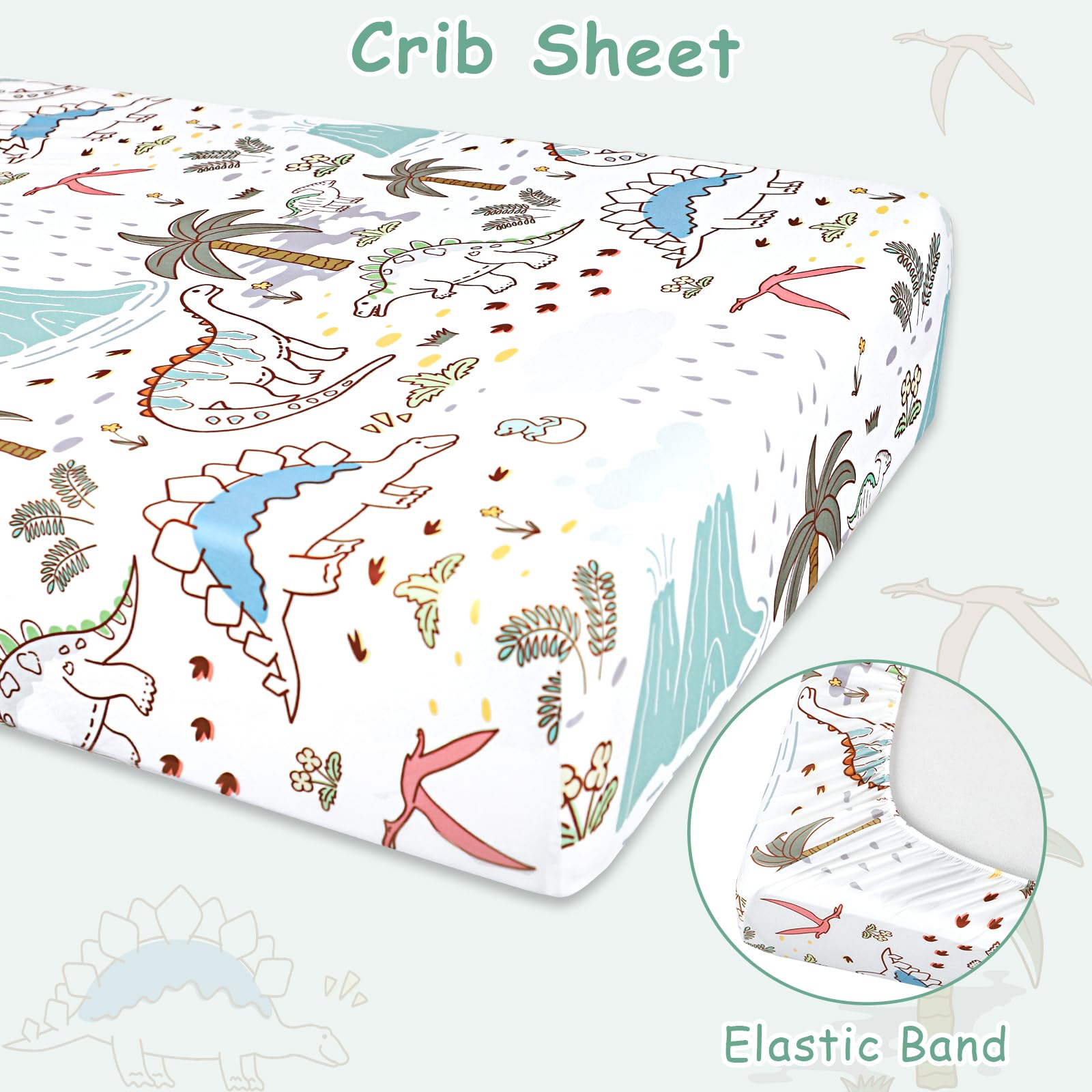 SWESEN Dinosaur Crib Bedding Set 4-Piece for Boys, Crib Set Includes Quilt, Fitted Sheet, Skirt, Diaper Stacker,Ultra-Soft Nursery Bedding Set-Fits Standard 52x28 inch Crib mattresses - Image 4