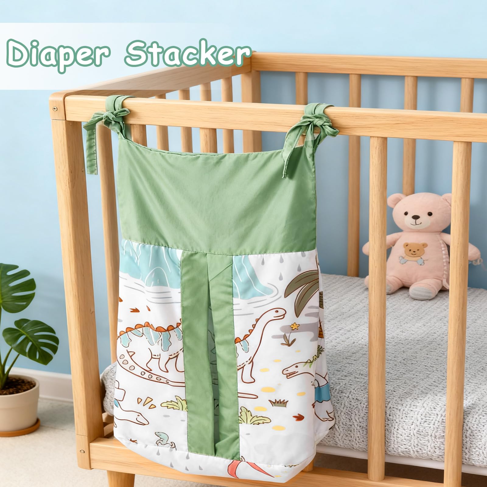 SWESEN Dinosaur Crib Bedding Set 4-Piece for Boys, Crib Set Includes Quilt, Fitted Sheet, Skirt, Diaper Stacker,Ultra-Soft Nursery Bedding Set-Fits Standard 52x28 inch Crib mattresses - Image 6