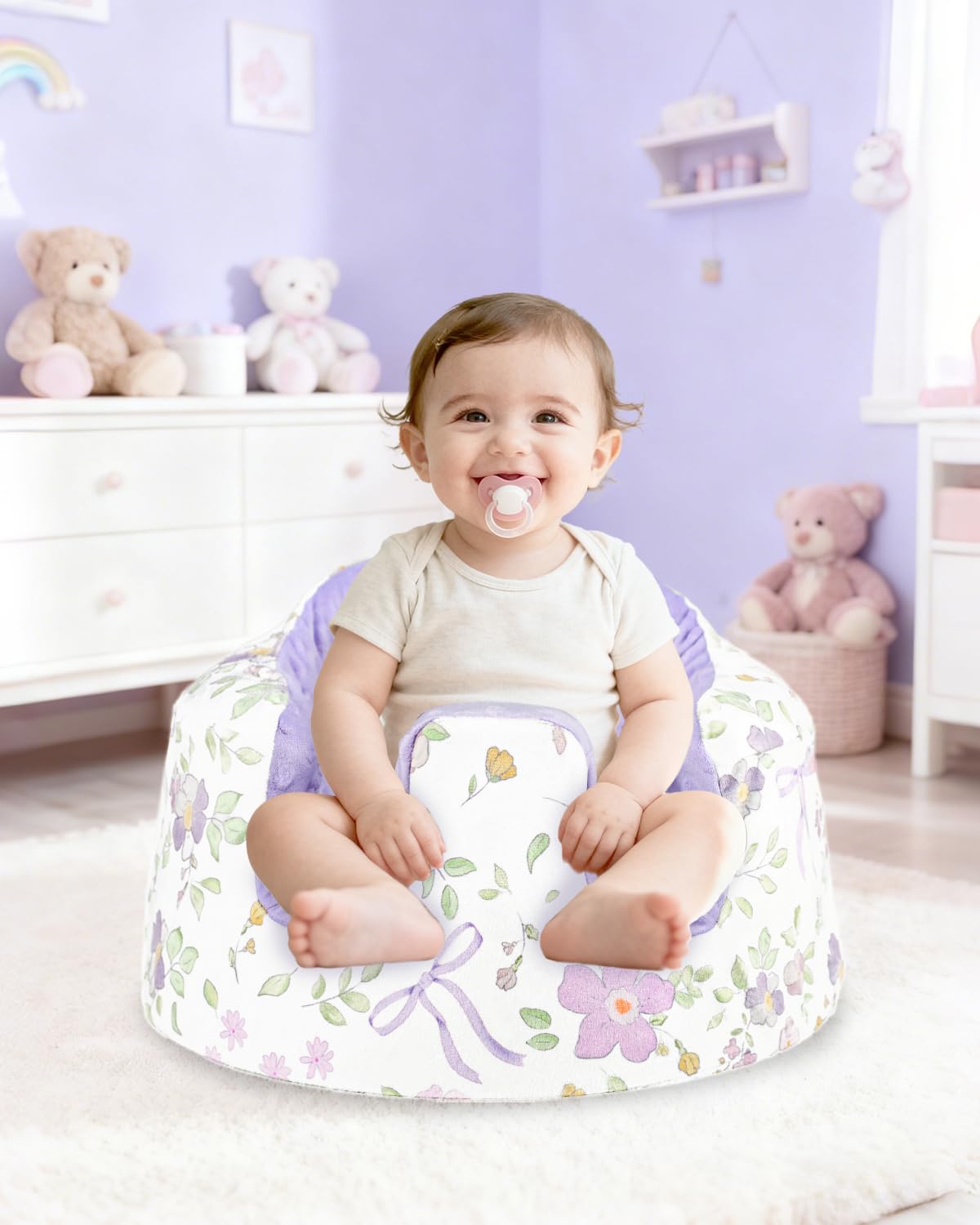 SWESEN Seat Cover Compatible with Bumbo, Infant Car Seat Insert, Car Seat Head Support for Baby Girls Boys, 2 in 1 Soft Plush CarSeat Insert for Newborns, for Infants Aged 0-12 - Image 9