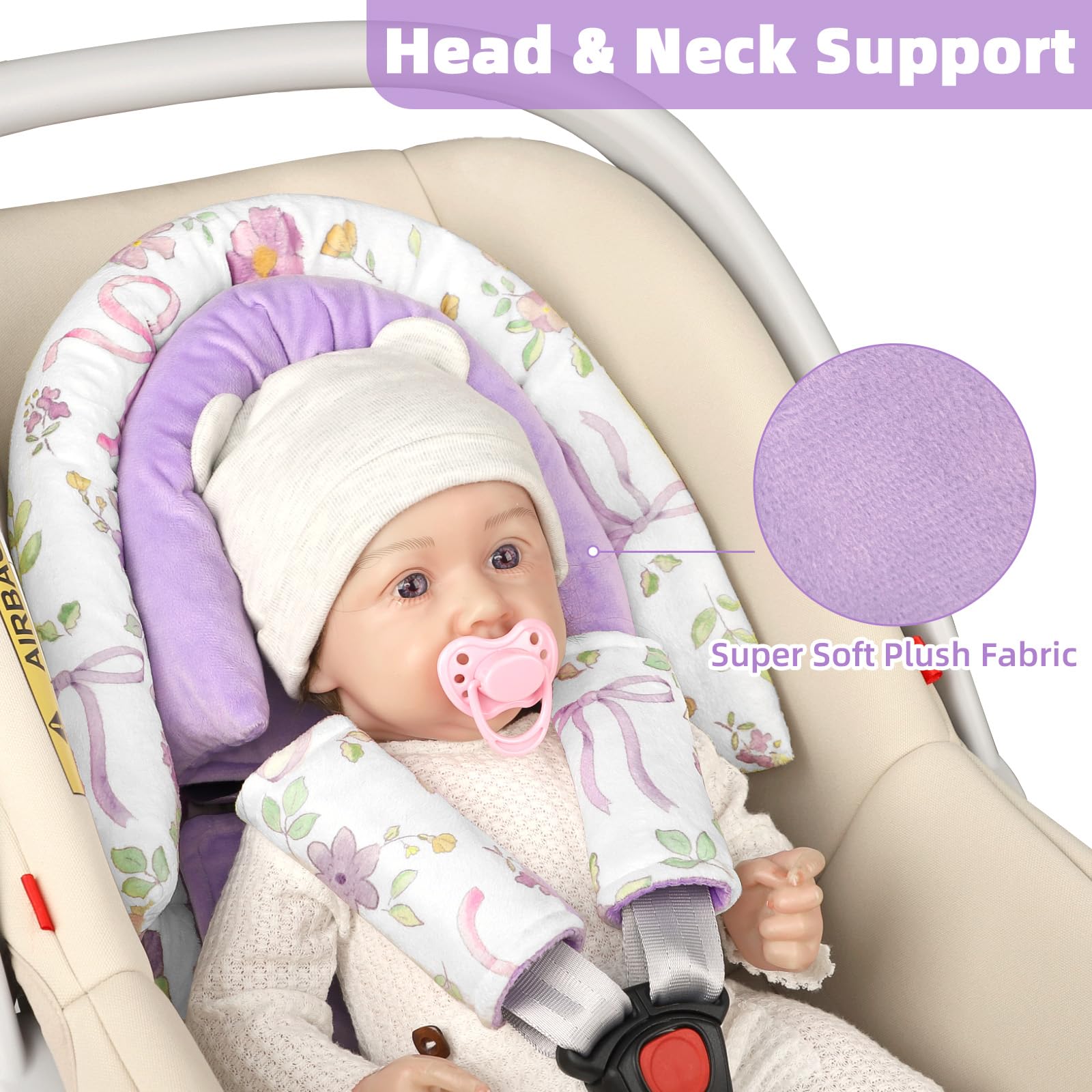 SWESEN Seat Cover Compatible with Bumbo, Infant Car Seat Insert, Car Seat Head Support for Baby Girls Boys, 2 in 1 Soft Plush CarSeat Insert for Newborns, for Infants Aged 0-12 - Image 3