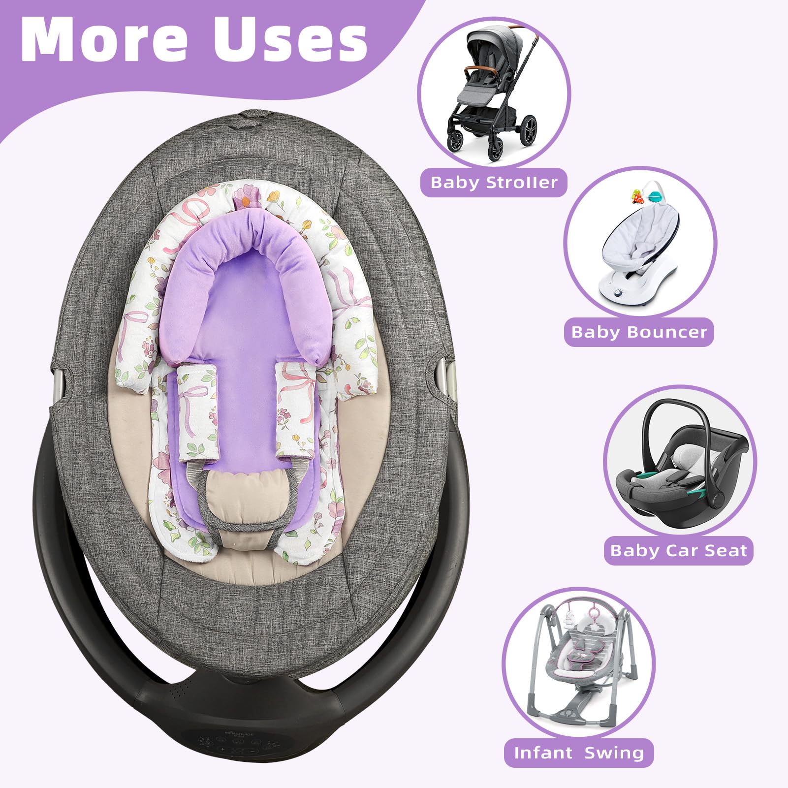 SWESEN Seat Cover Compatible with Bumbo, Infant Car Seat Insert, Car Seat Head Support for Baby Girls Boys, 2 in 1 Soft Plush CarSeat Insert for Newborns, for Infants Aged 0-12 - Image 6