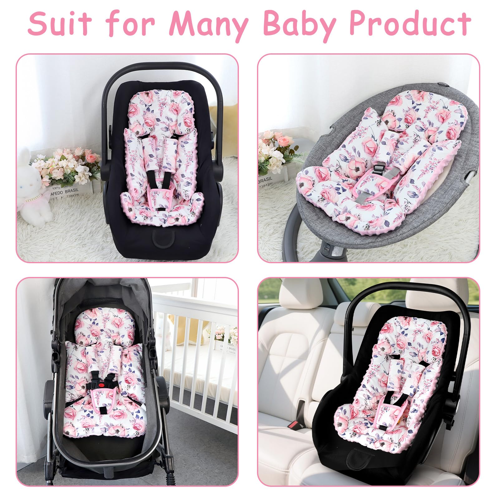 Car Seat Cover Baby,Infant Car Seat Insert, Peekaboo Opening Carseat Covers Baby, Universal Car Seat Canopy Cover & Nursing Cover, 360° Full Coverage Sun & Wind Protector, Floral - Image 8