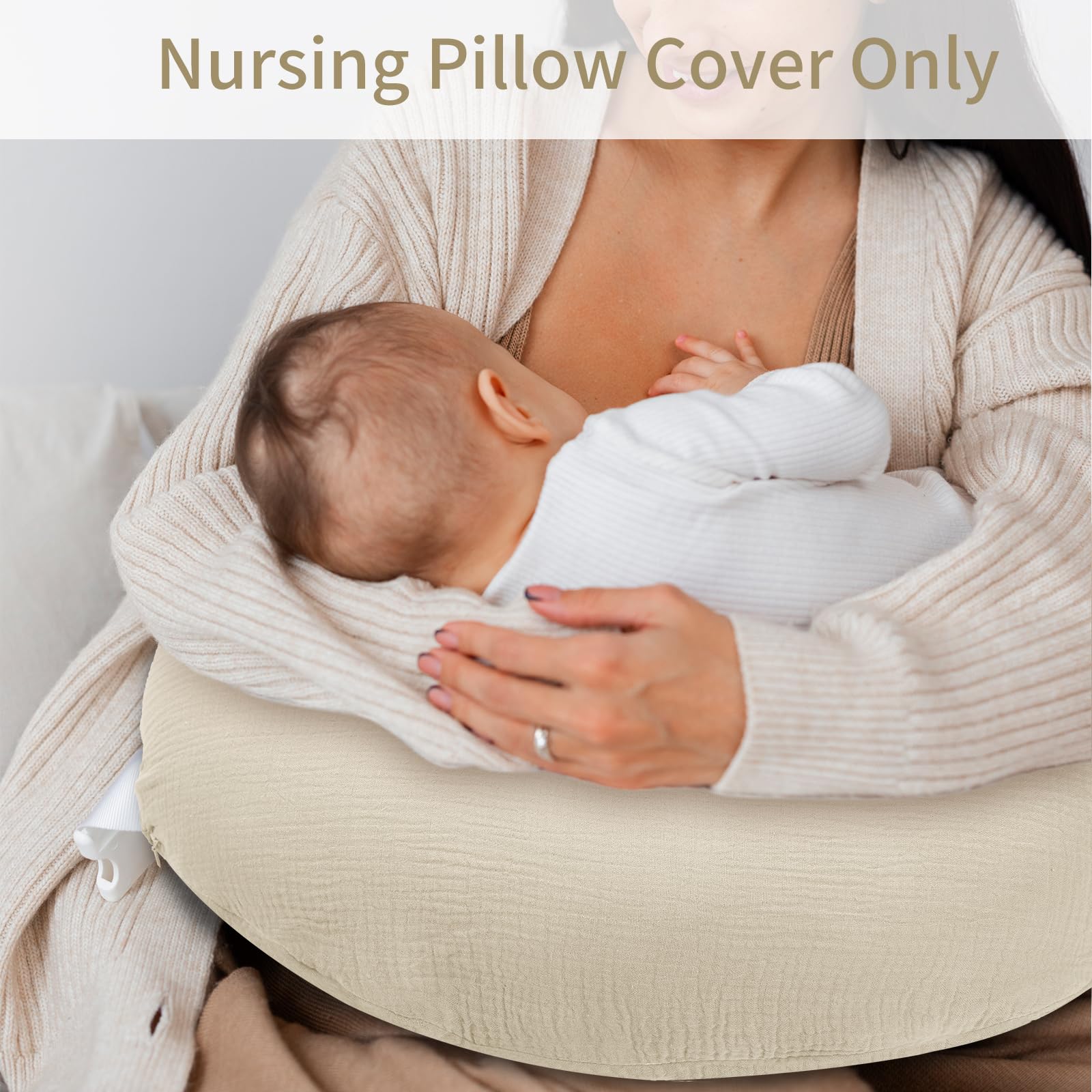 SWESEN Muslin Nursing Pillow Cover, Soft Removable Cover for Breastfeeding Pillows, Pillow Slipcover for Baby Boys and Girls, Comfortable & Breathable, Apricot, Washable (Only Cover) - Image 5