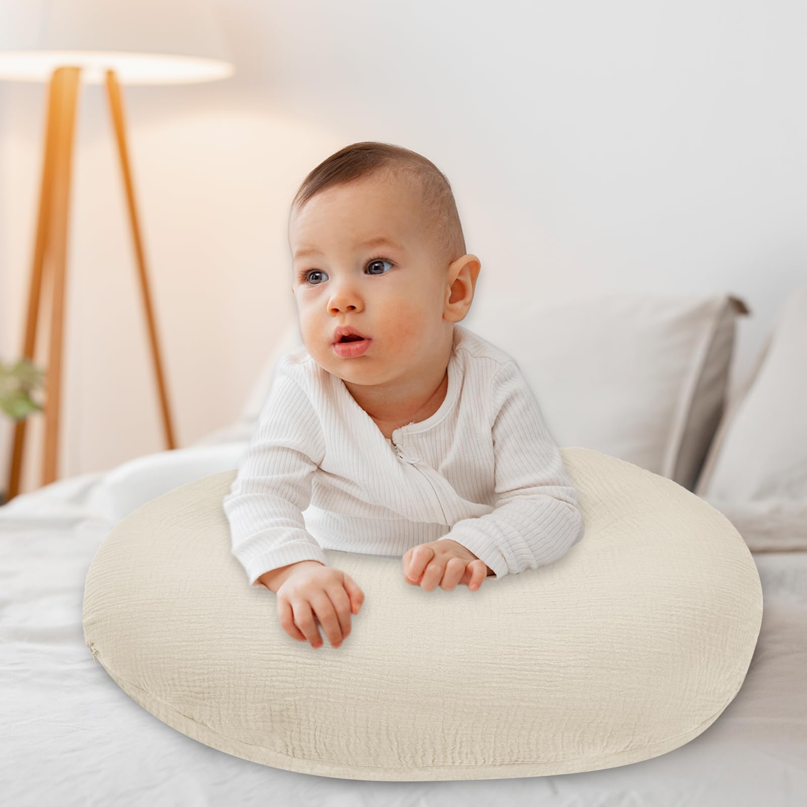 SWESEN Muslin Nursing Pillow Cover, Soft Removable Cover for Breastfeeding Pillows, Pillow Slipcover for Baby Boys and Girls, Comfortable & Breathable, Apricot, Washable (Only Cover) - Image 6