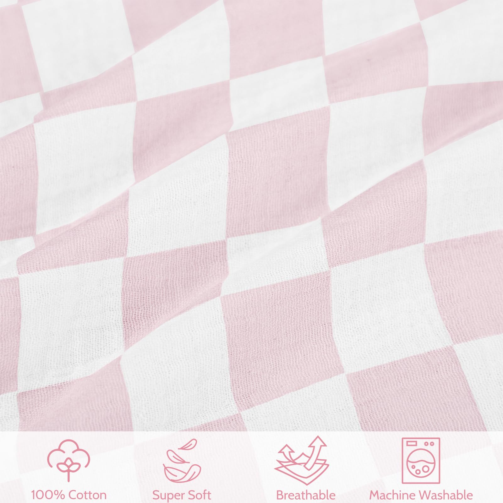 SWESEN Muslin Nursing Pillow Cover, Soft Removable Cover for Breastfeeding Pillows, Pillow Slipcover for Baby Boys and Girls, Comfortable & Breathable, Pink Plaid, Washable (Only Cover) - Image 3