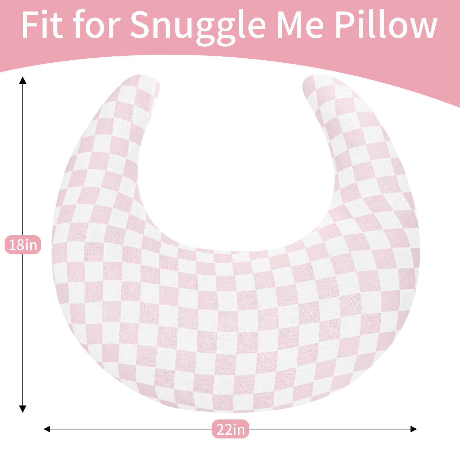 SWESEN Muslin Nursing Pillow Cover, Soft Removable Cover for Breastfeeding Pillows, Pillow Slipcover for Baby Boys and Girls, Comfortable & Breathable, Pink Plaid, Washable (Only Cover) - Image 4