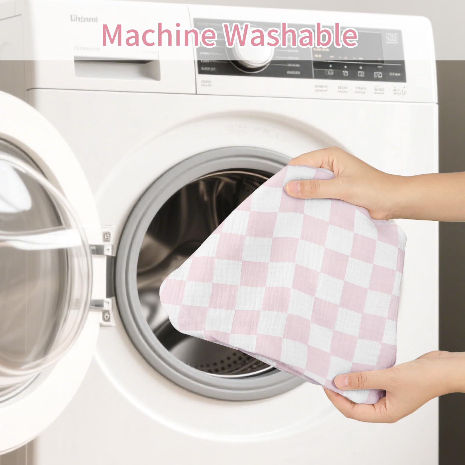 SWESEN Muslin Nursing Pillow Cover, Soft Removable Cover for Breastfeeding Pillows, Pillow Slipcover for Baby Boys and Girls, Comfortable & Breathable, Pink Plaid, Washable (Only Cover) - Image 7